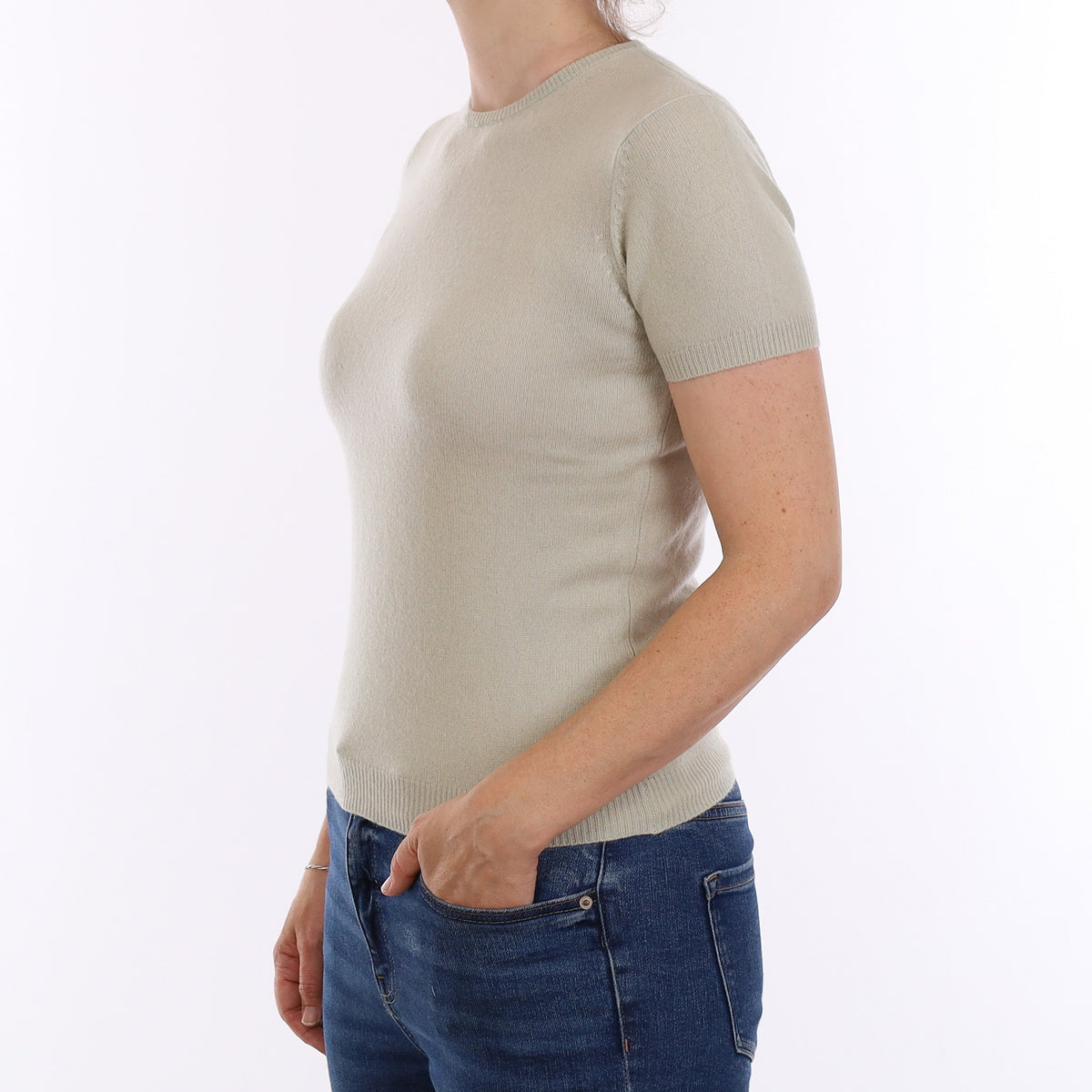 Soft Mint Cashmere Short Sleeve Crew Neck Jumper Small