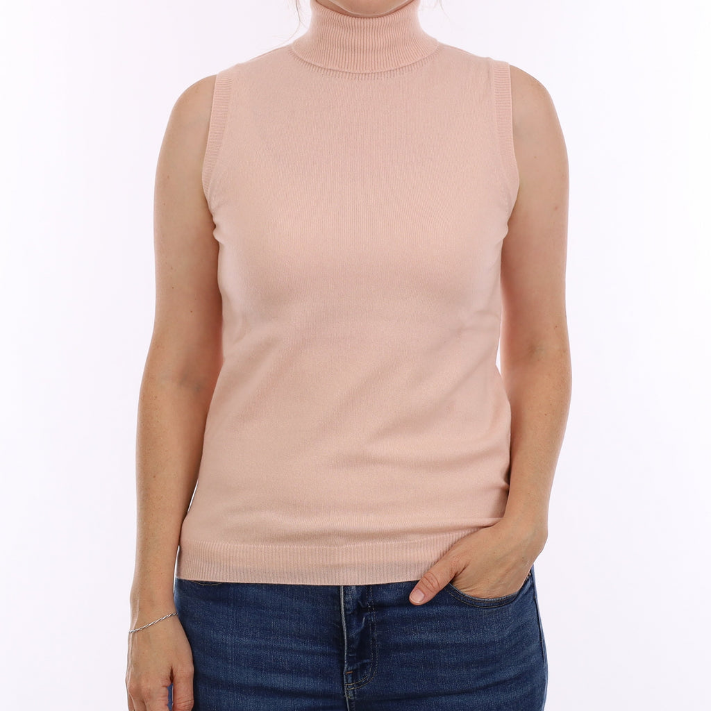 Ice Pink Cashmere Polo Neck Tank Top Small