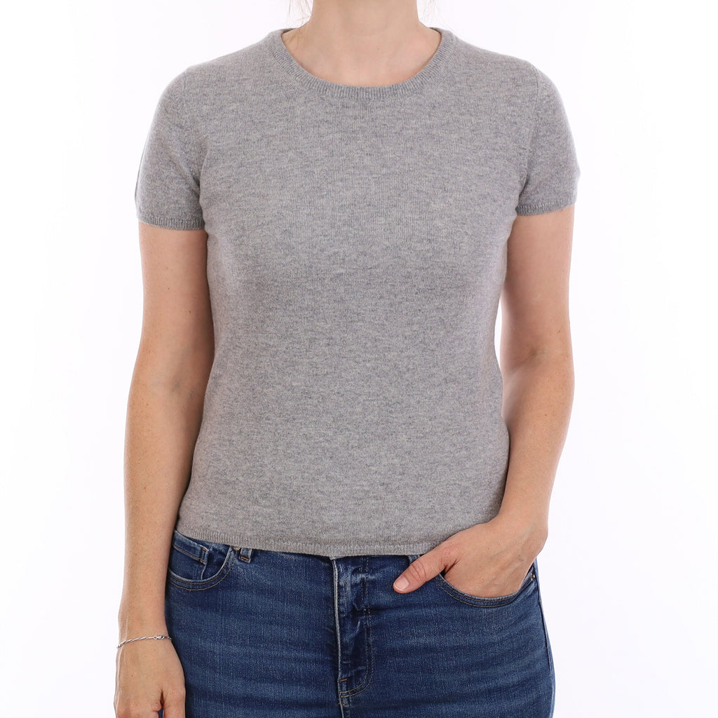 Brand New Scottish Smoke Grey Cashmere Short Sleeve Crew Neck Small