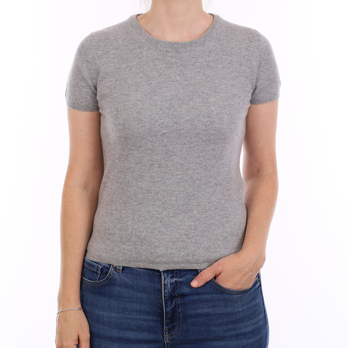 Brand New Scottish Smoke Grey Cashmere Short Sleeve Crew Neck Small