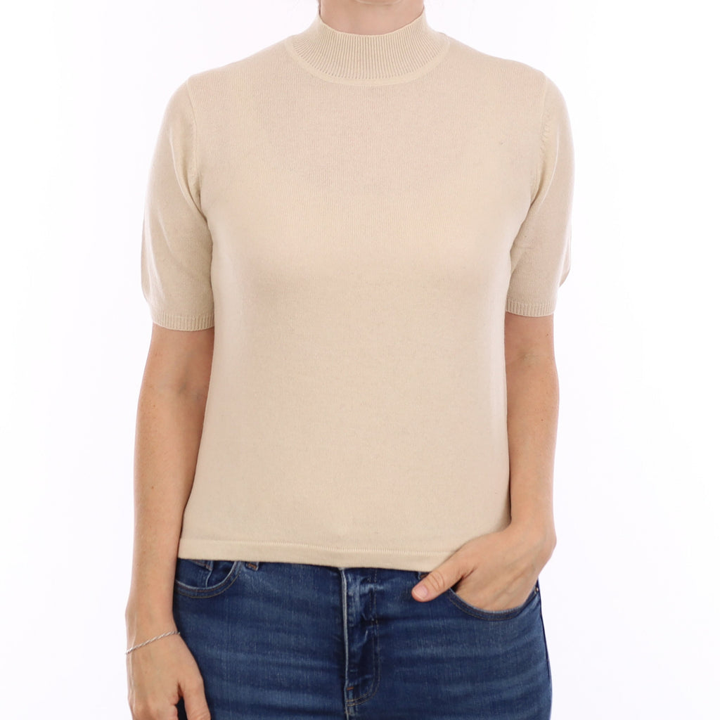 Chalk Cashmere Short Sleeve Crew Neck Jumper Small