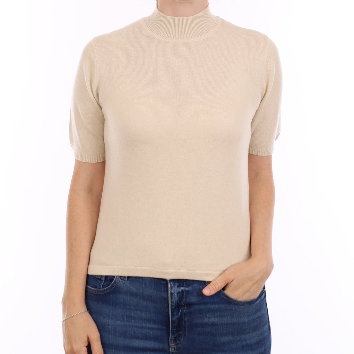 Chalk Cashmere Short Sleeve Crew Neck Jumper Small