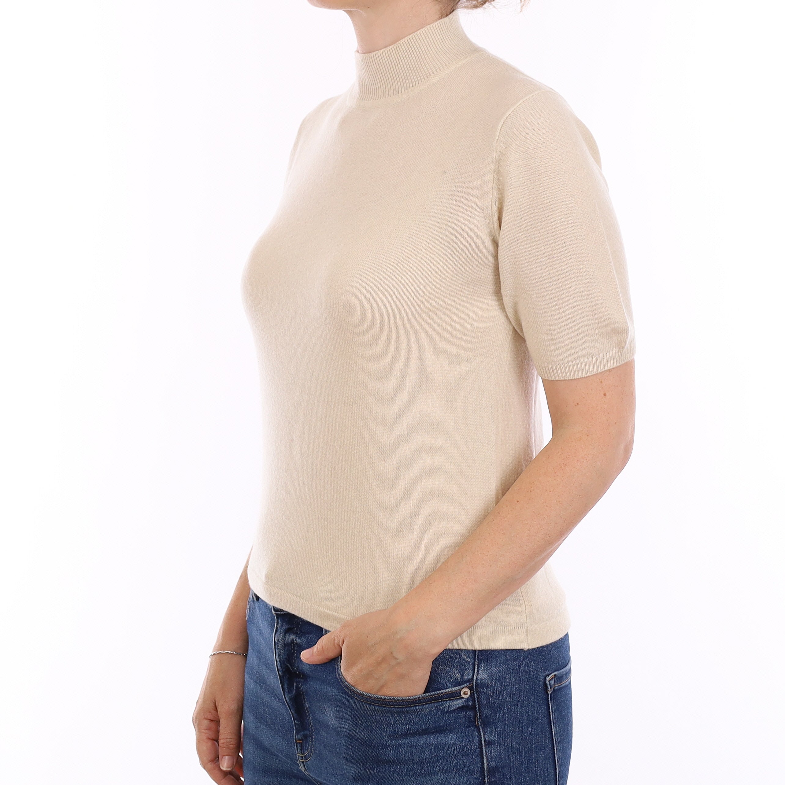 Chalk Cashmere Short Sleeve Crew Neck Jumper Small