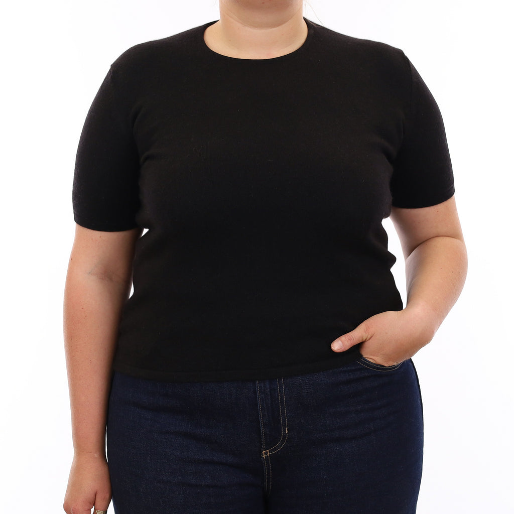Black Cashmere Short Sleeve Crew Neck Jumper Large