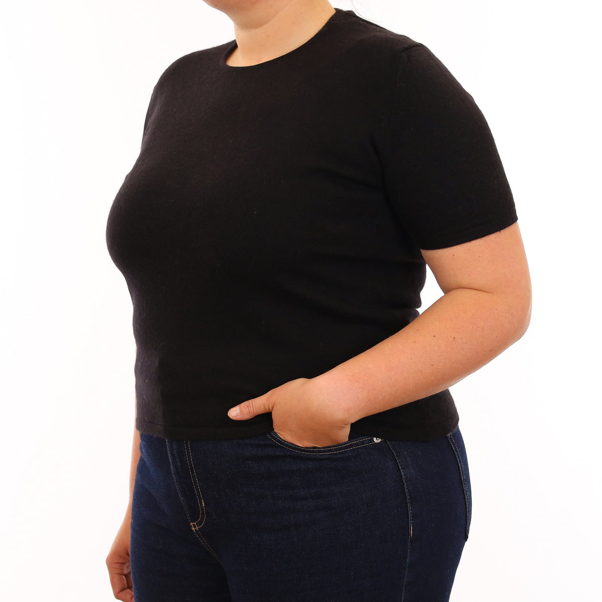 Black Cashmere Short Sleeve Crew Neck Jumper Large