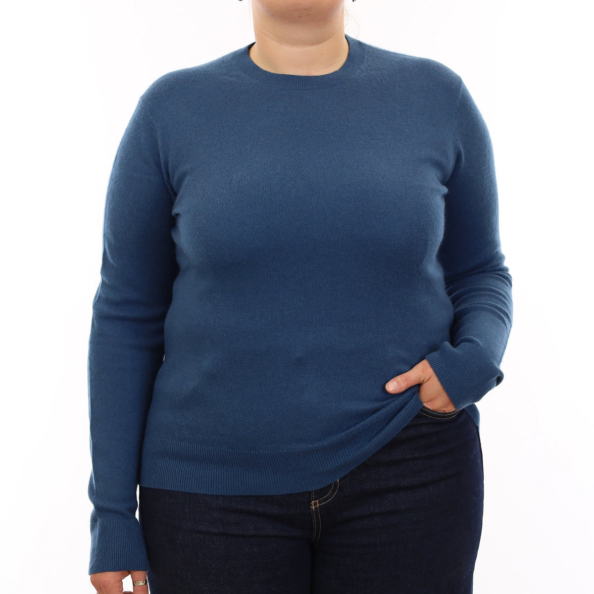 Ocean Blue Cashmere Crew Neck Jumper Large