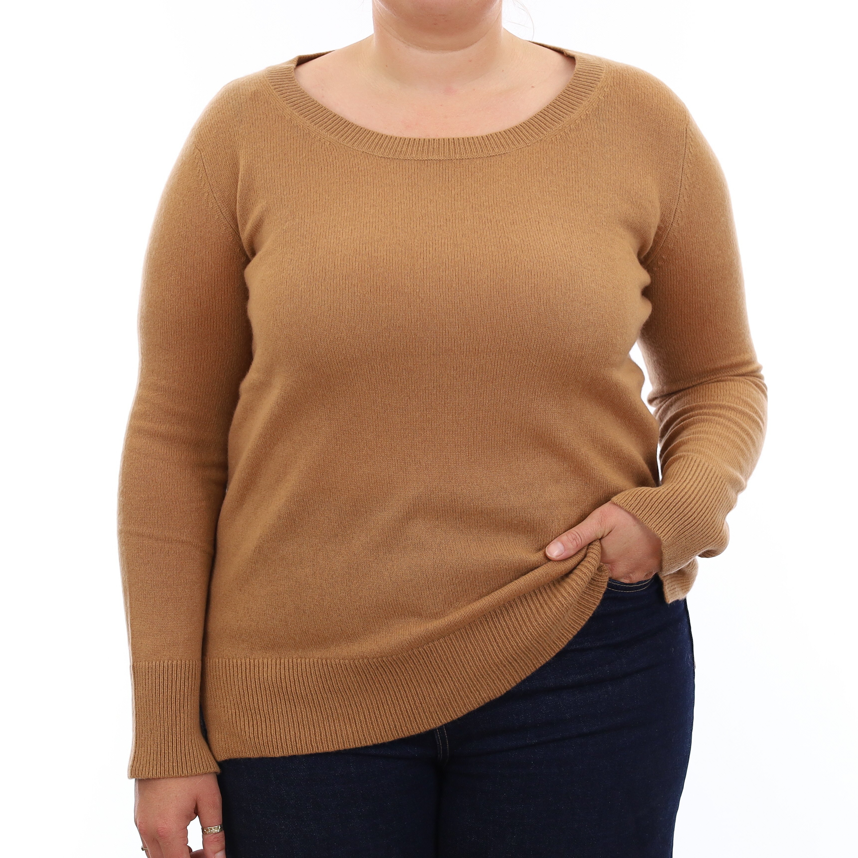 Toffee Brown Cashmere Crew Neck Jumper Large