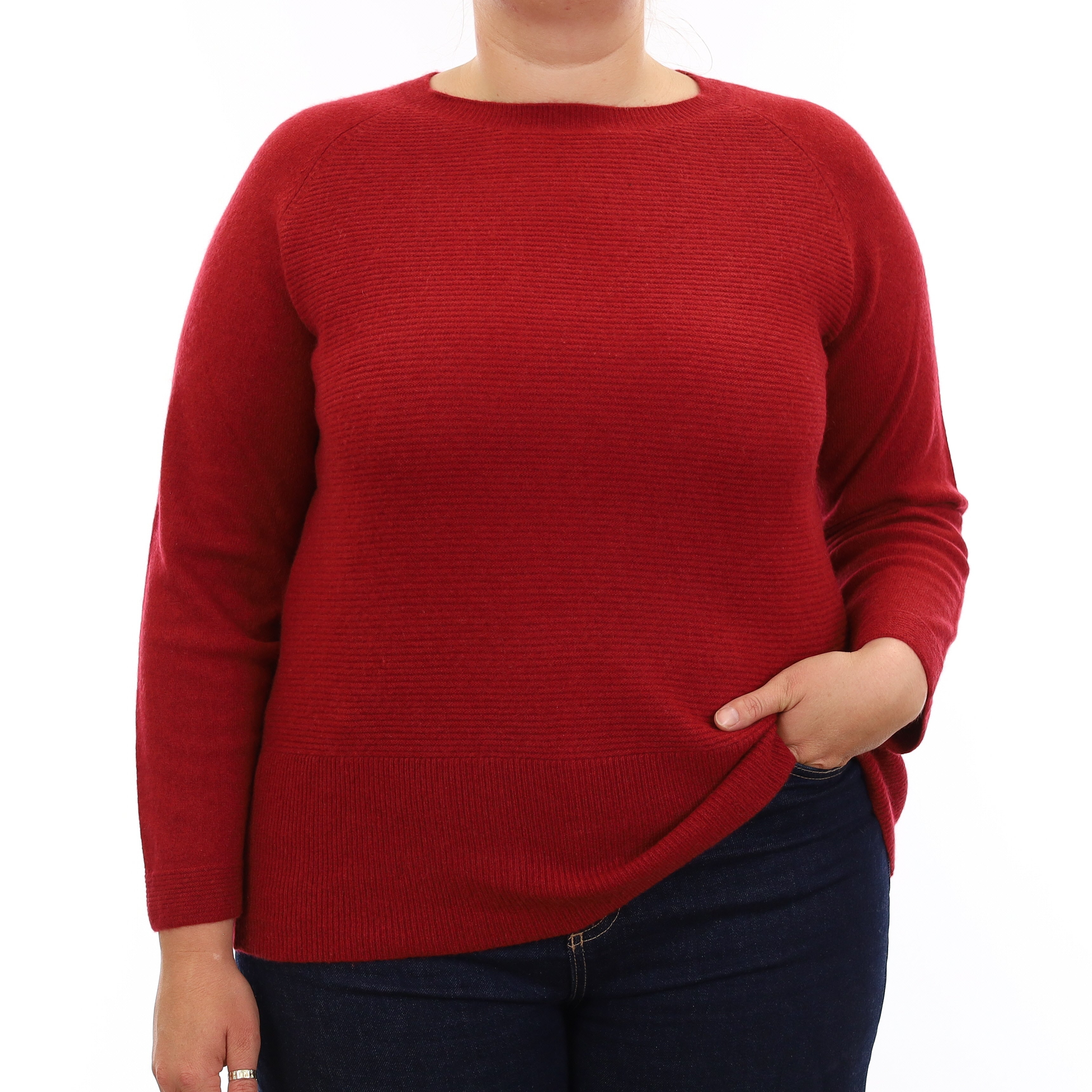 Crimson Red Rib Cashmere Boxy Crew Neck Jumper Large
