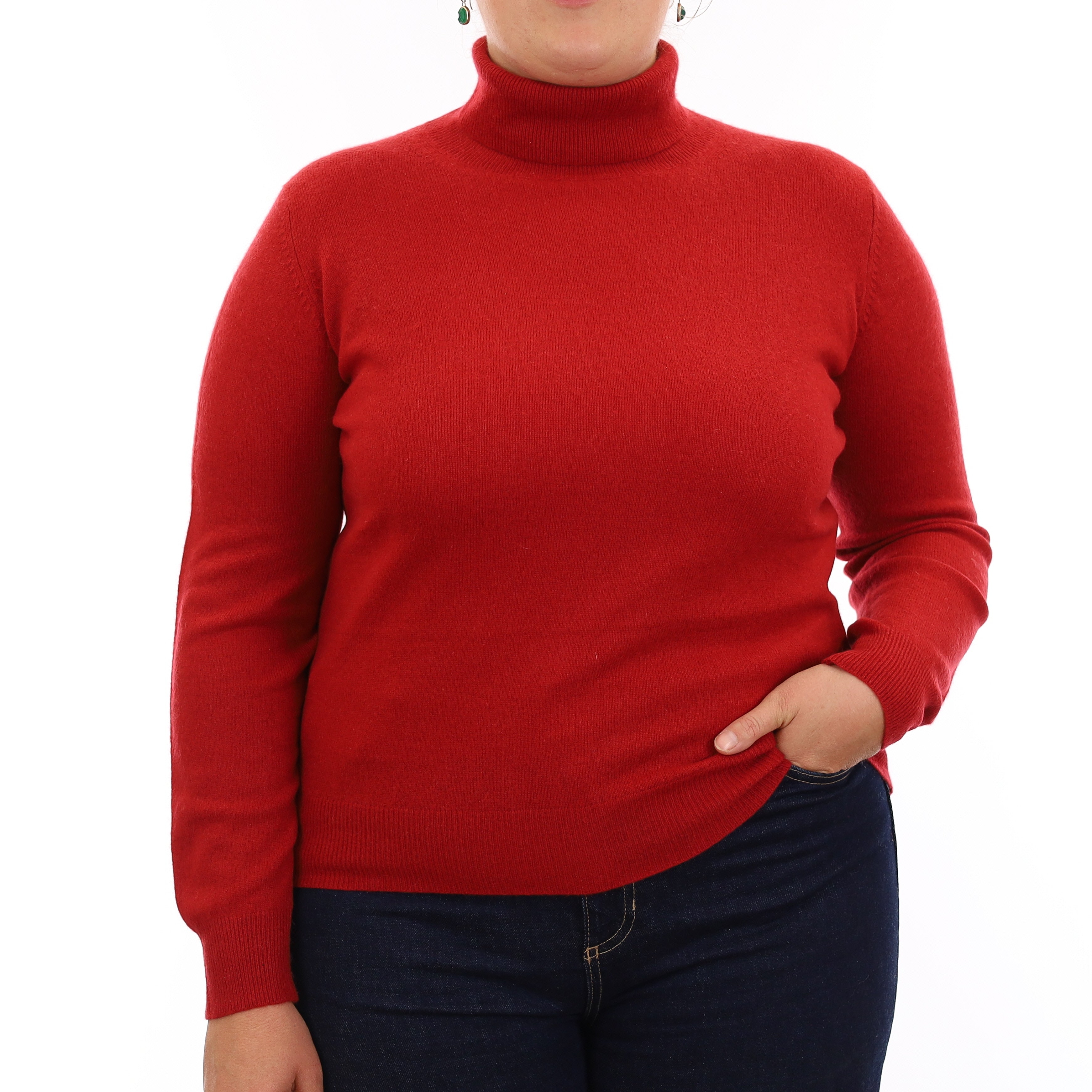 Spanish Red Cashmere Polo Neck Jumper Large