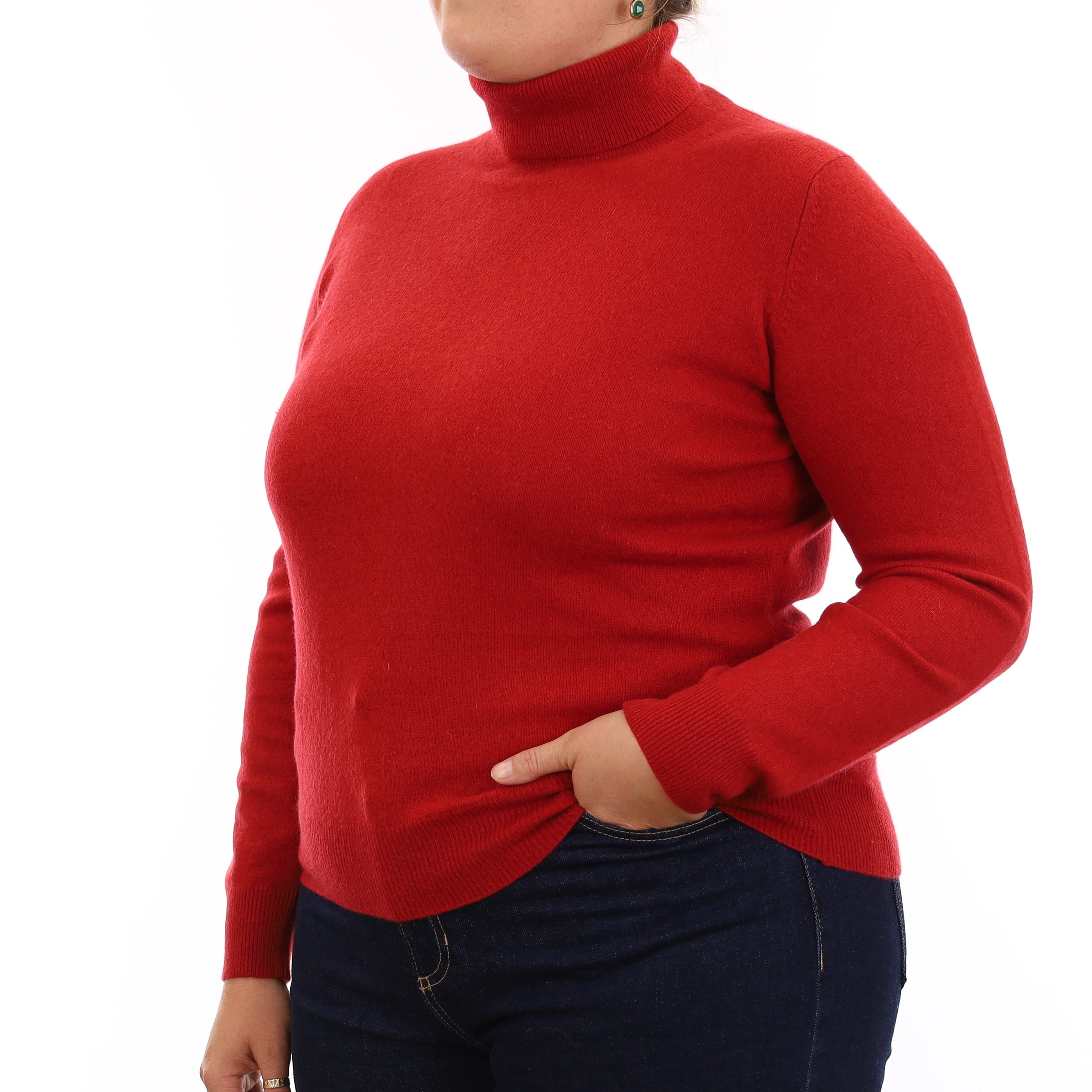 Spanish Red Cashmere Polo Neck Jumper Large