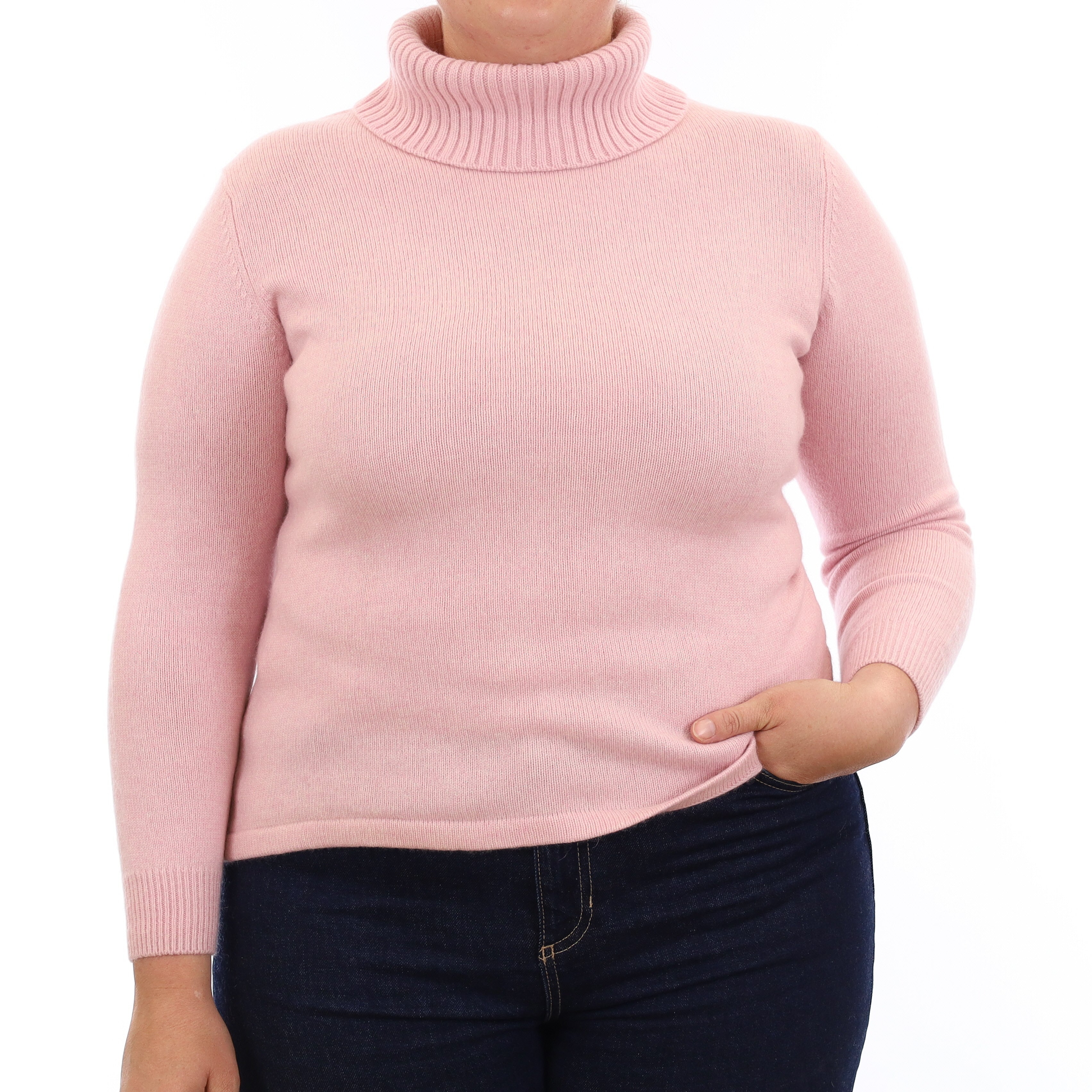 Carnation Pink Heavy Knit Cashmere Polo Neck Jumper Large