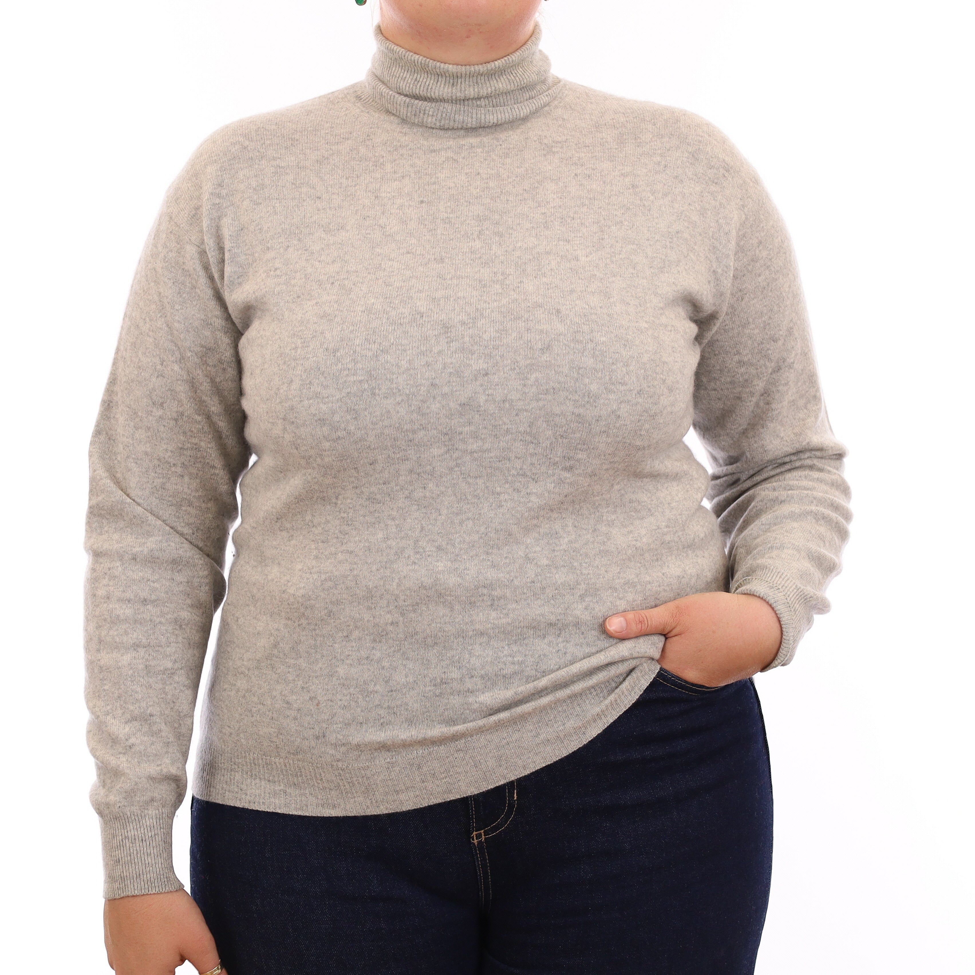 Smoke Grey Cashmere Polo Neck Jumper Large