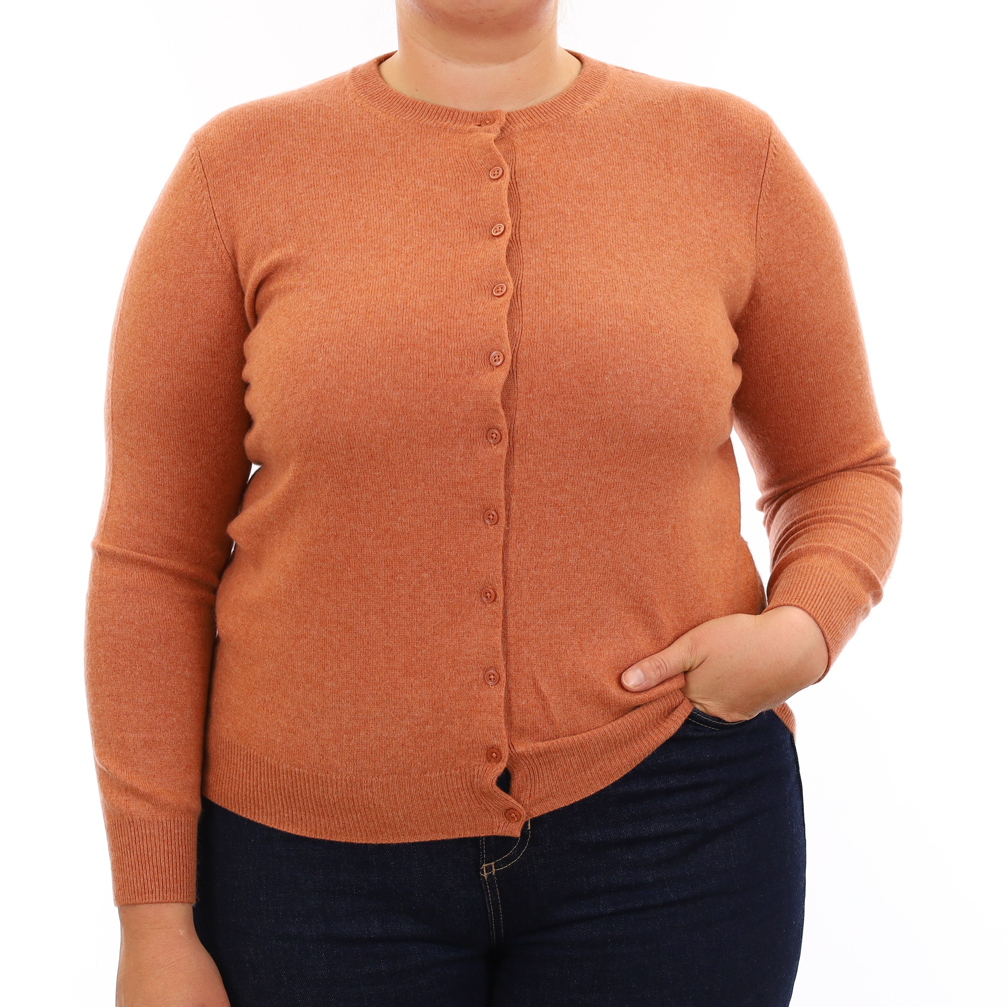 Terracotta Orange Cashmere Crew Neck Cardigan Large