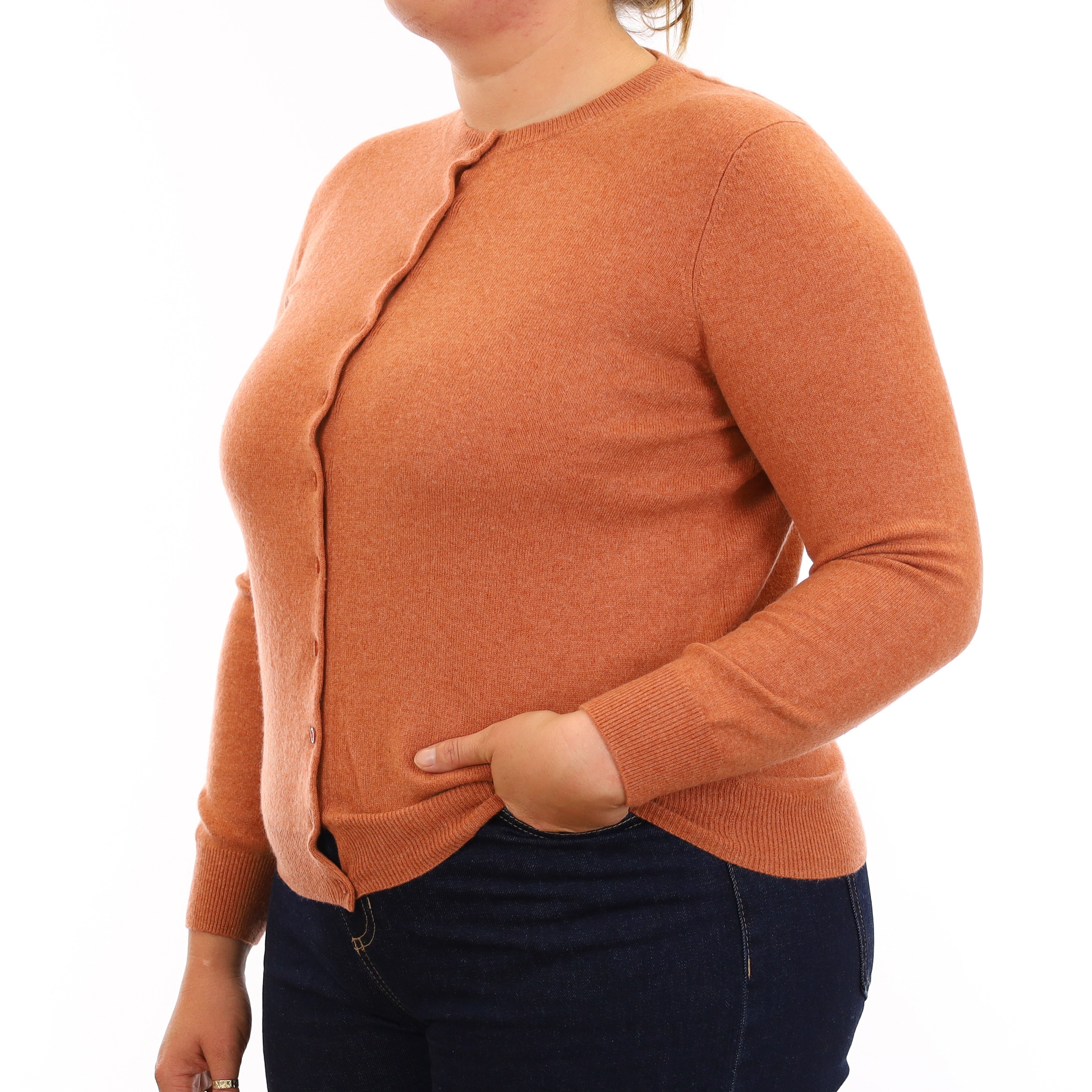 Terracotta Orange Cashmere Crew Neck Cardigan Large