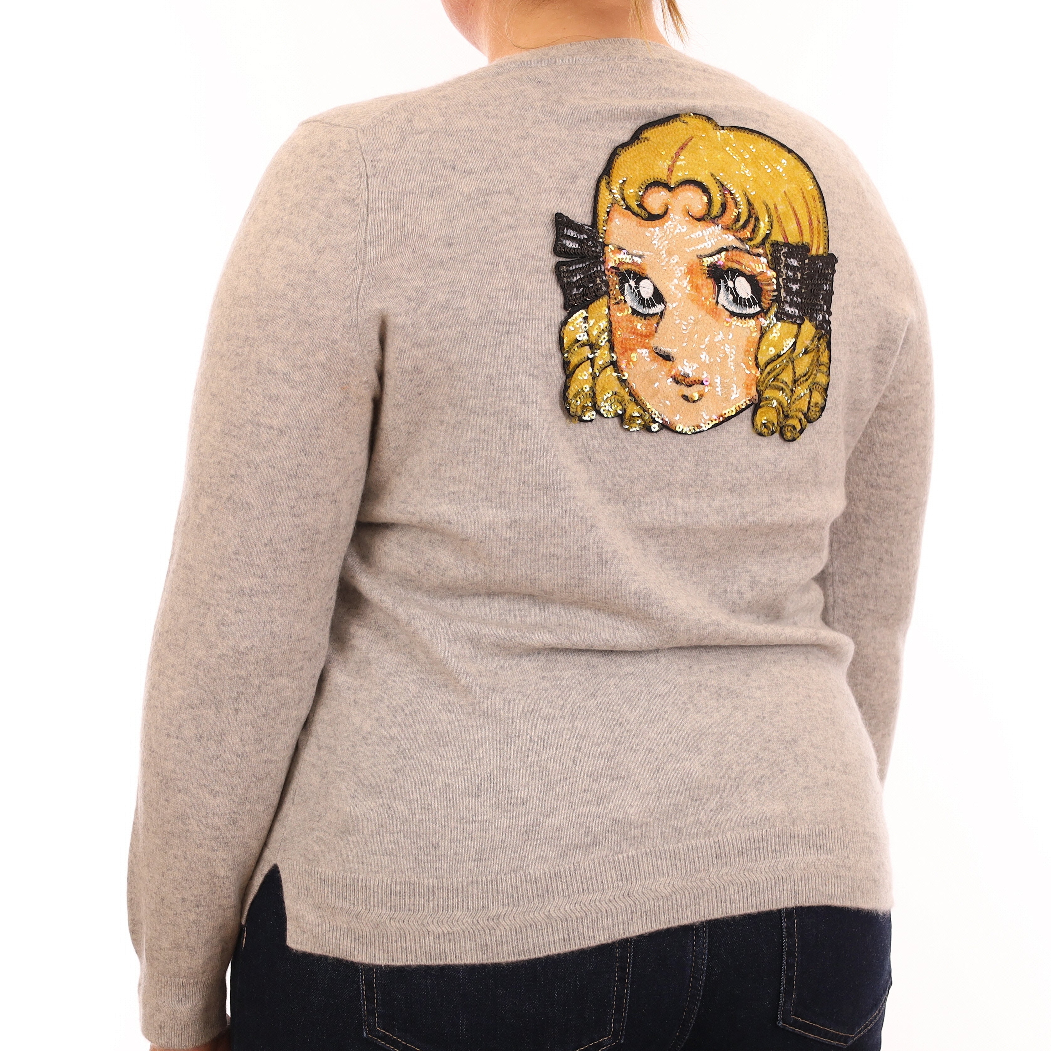 Mist Grey Motif Cashmere Crew Neck Jumper Large