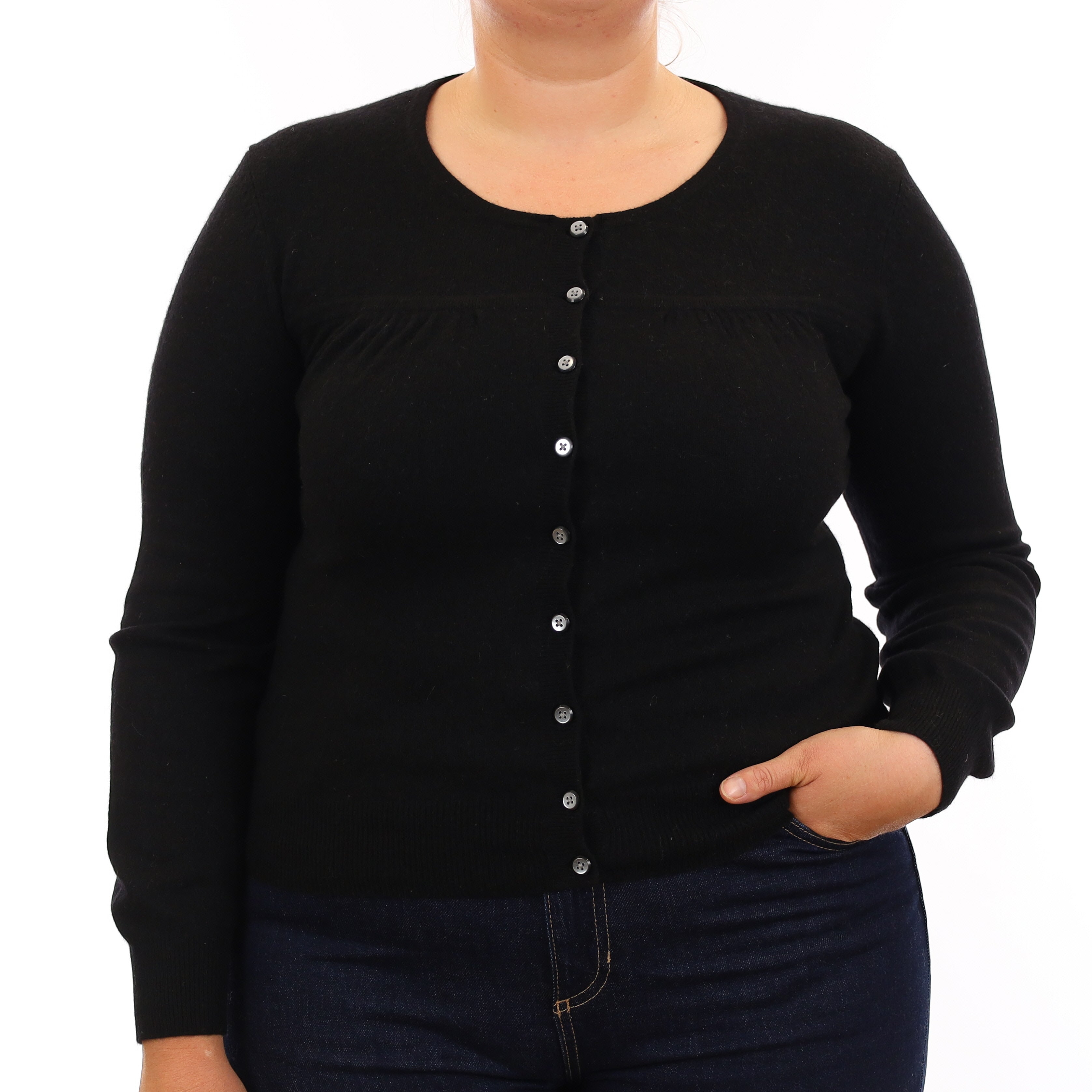 Black Cashmere Crew Neck Cardigan Large