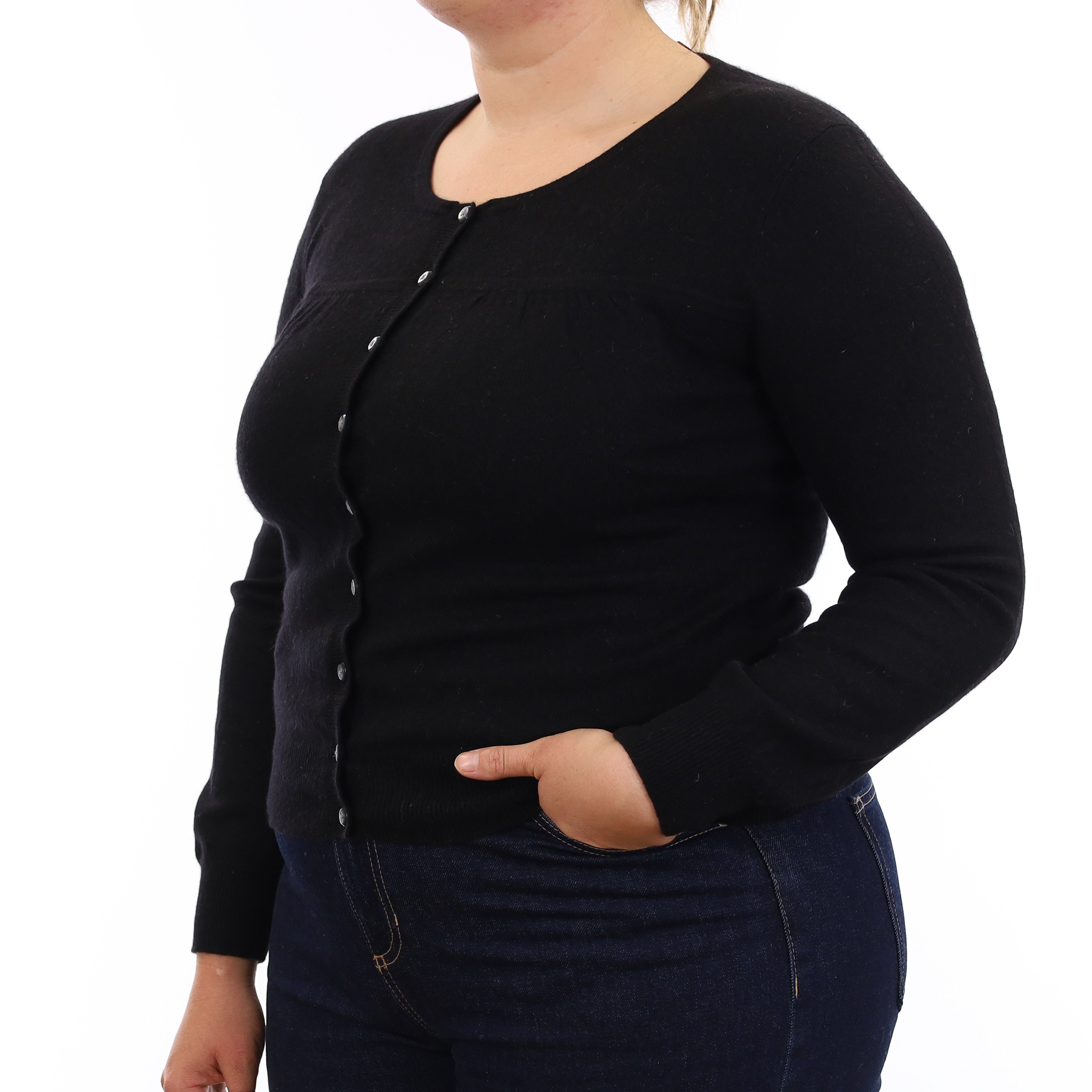 Black Cashmere Crew Neck Cardigan Large