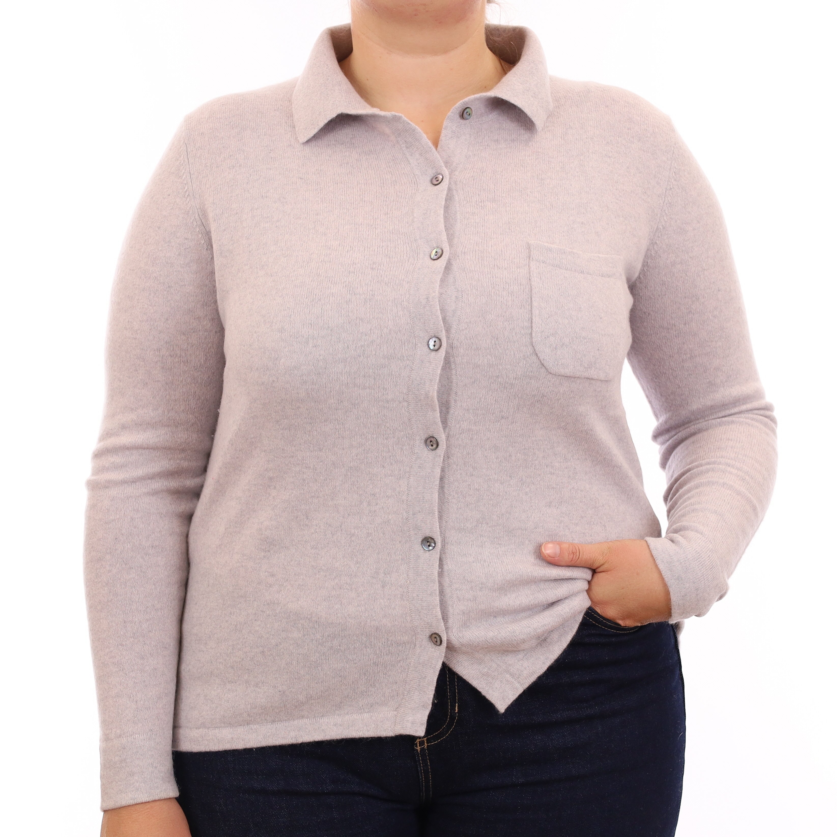 Mist Grey Cashmere Shirt Style Cardigan Large