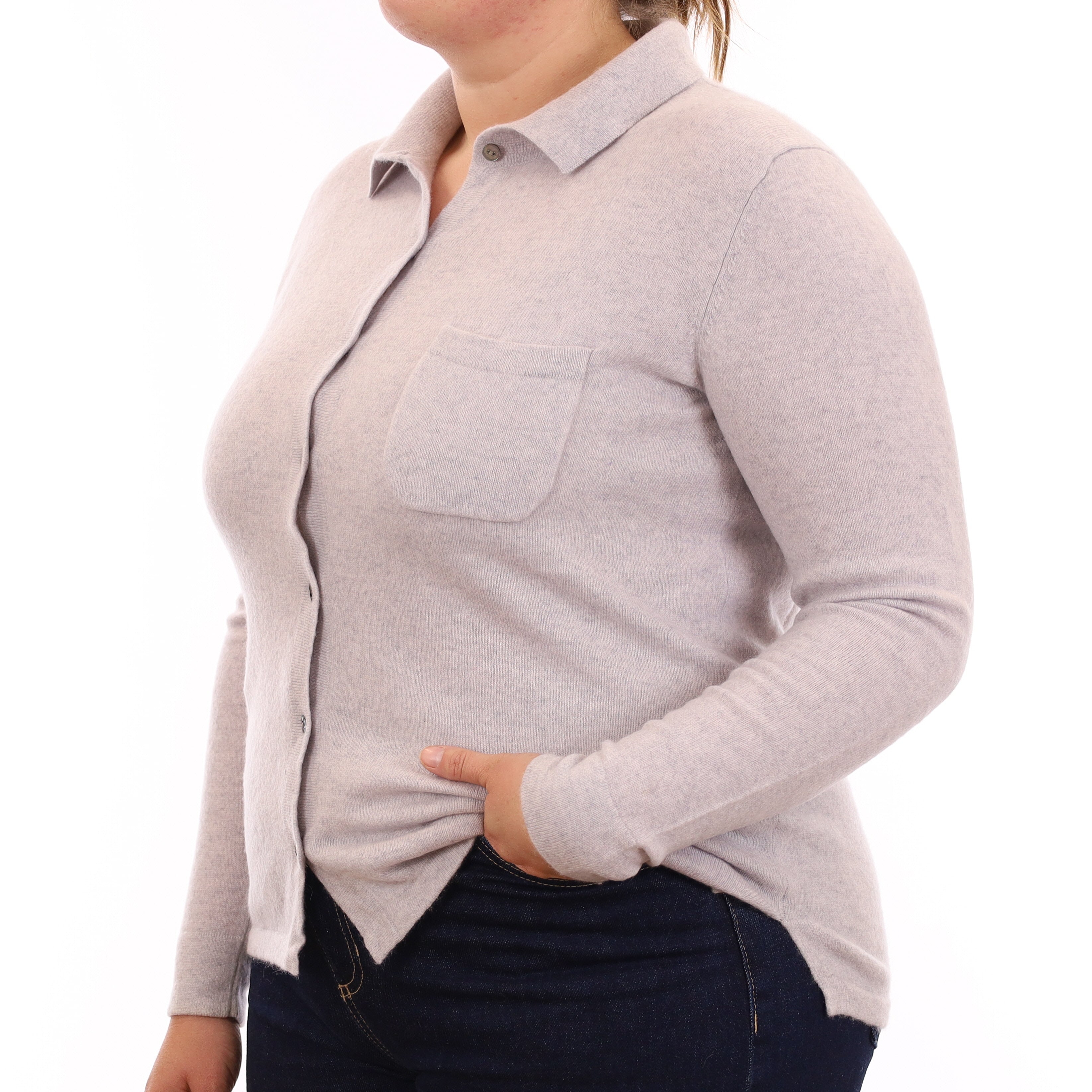 Mist Grey Cashmere Shirt Style Cardigan Large