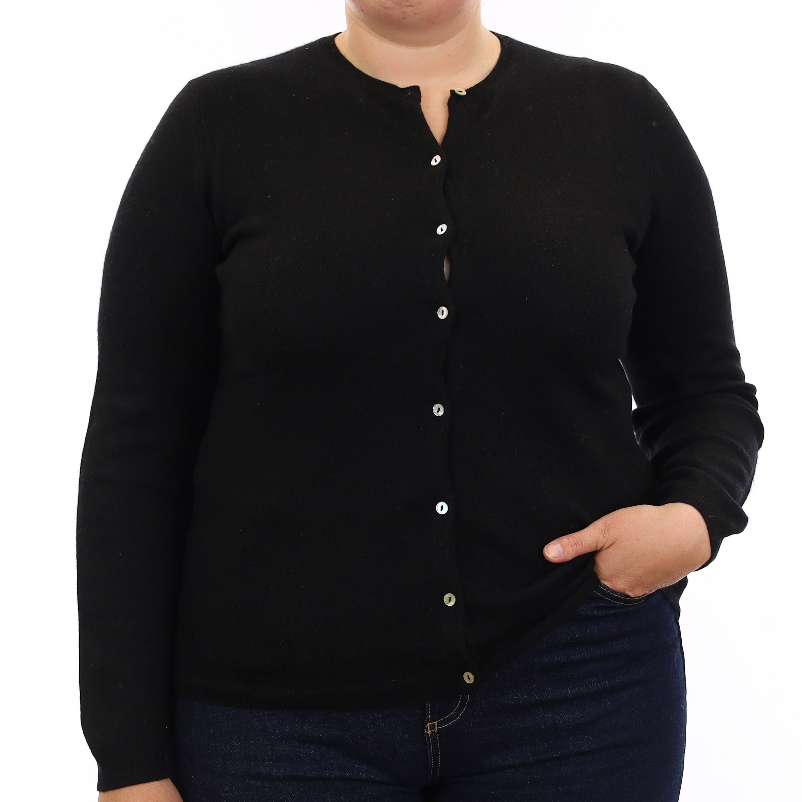 Black Cashmere Crew Neck Cardigan Large
