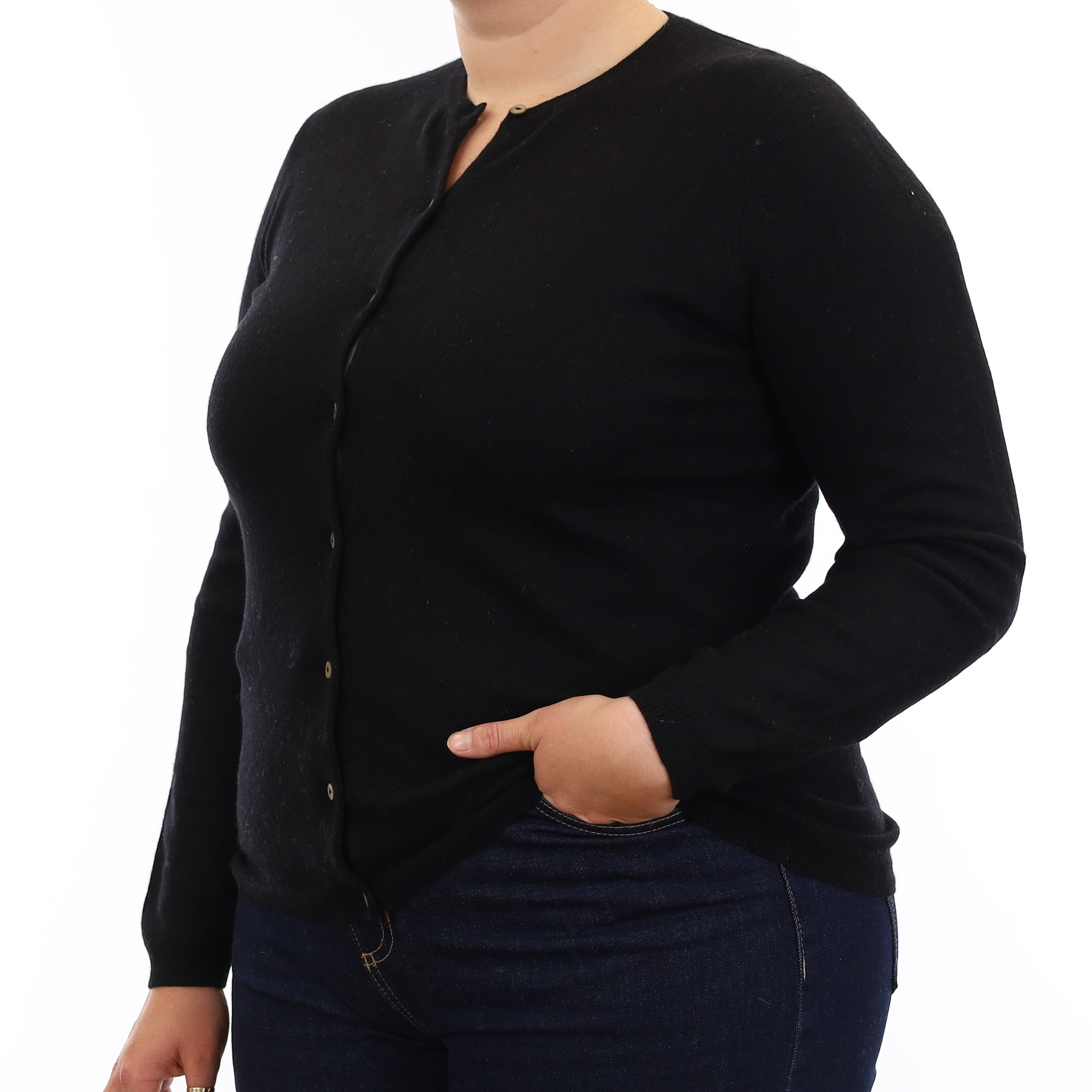 Black Cashmere Crew Neck Cardigan Large