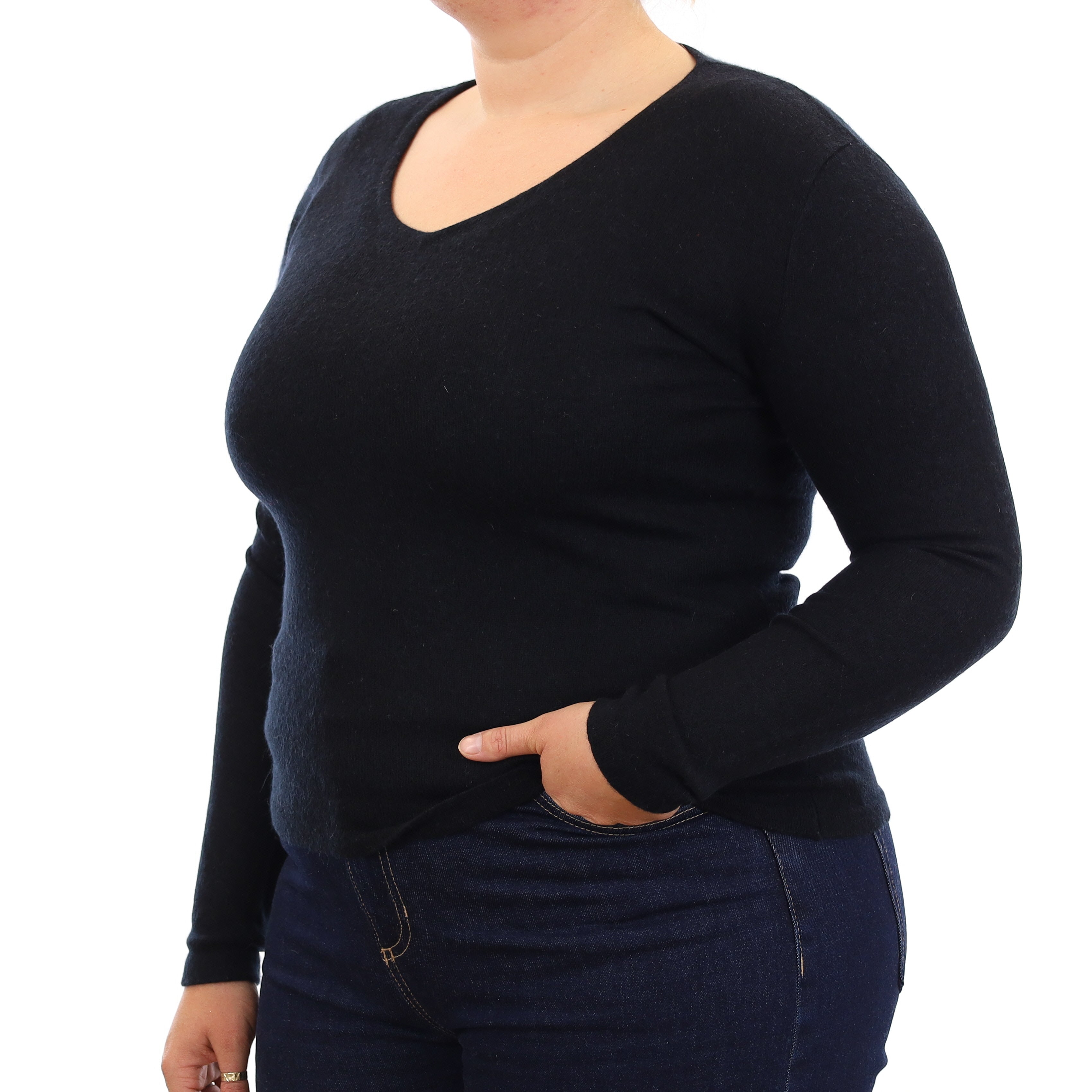Black Cashmere V Neck Jumper Large