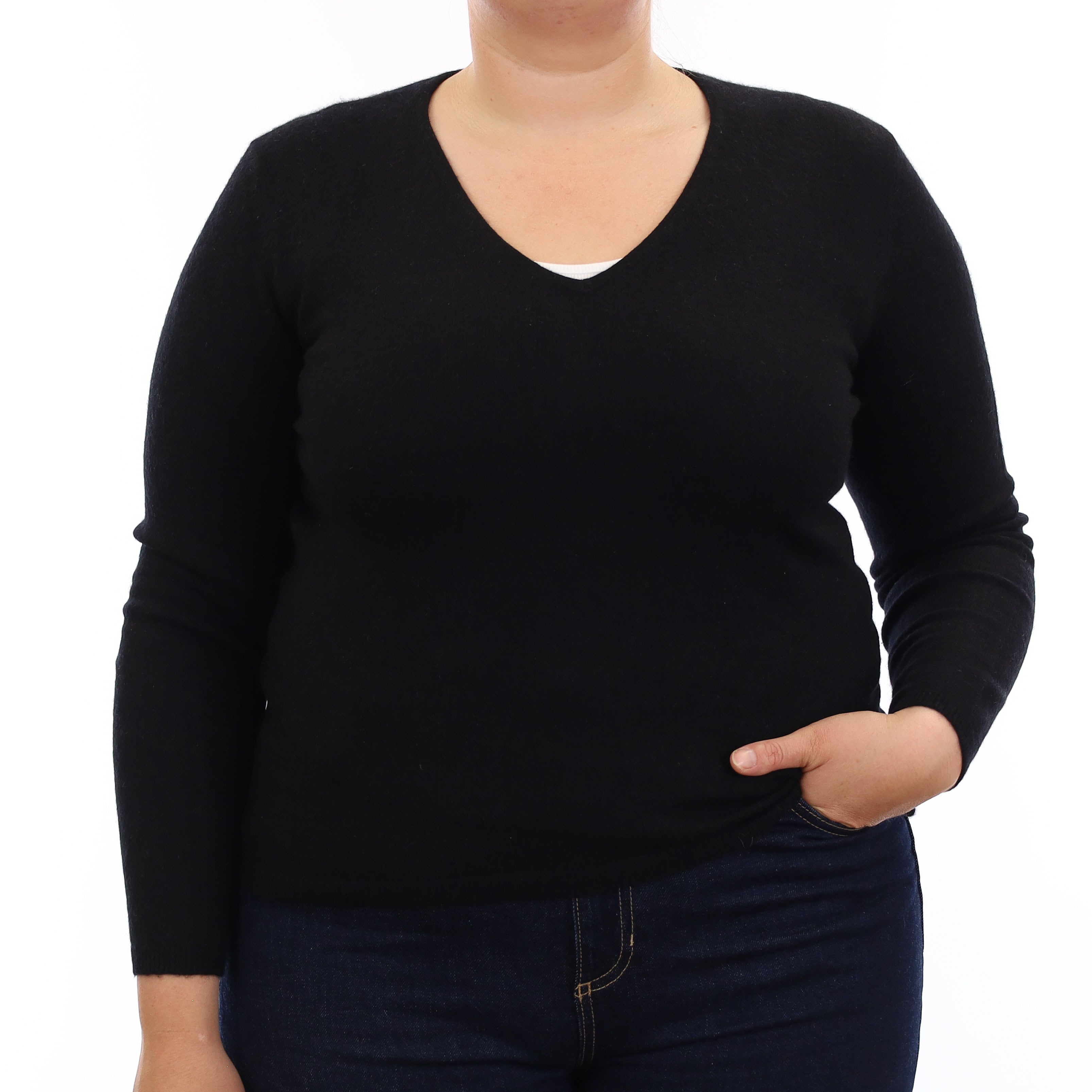 Black Cashmere V Neck Jumper Large