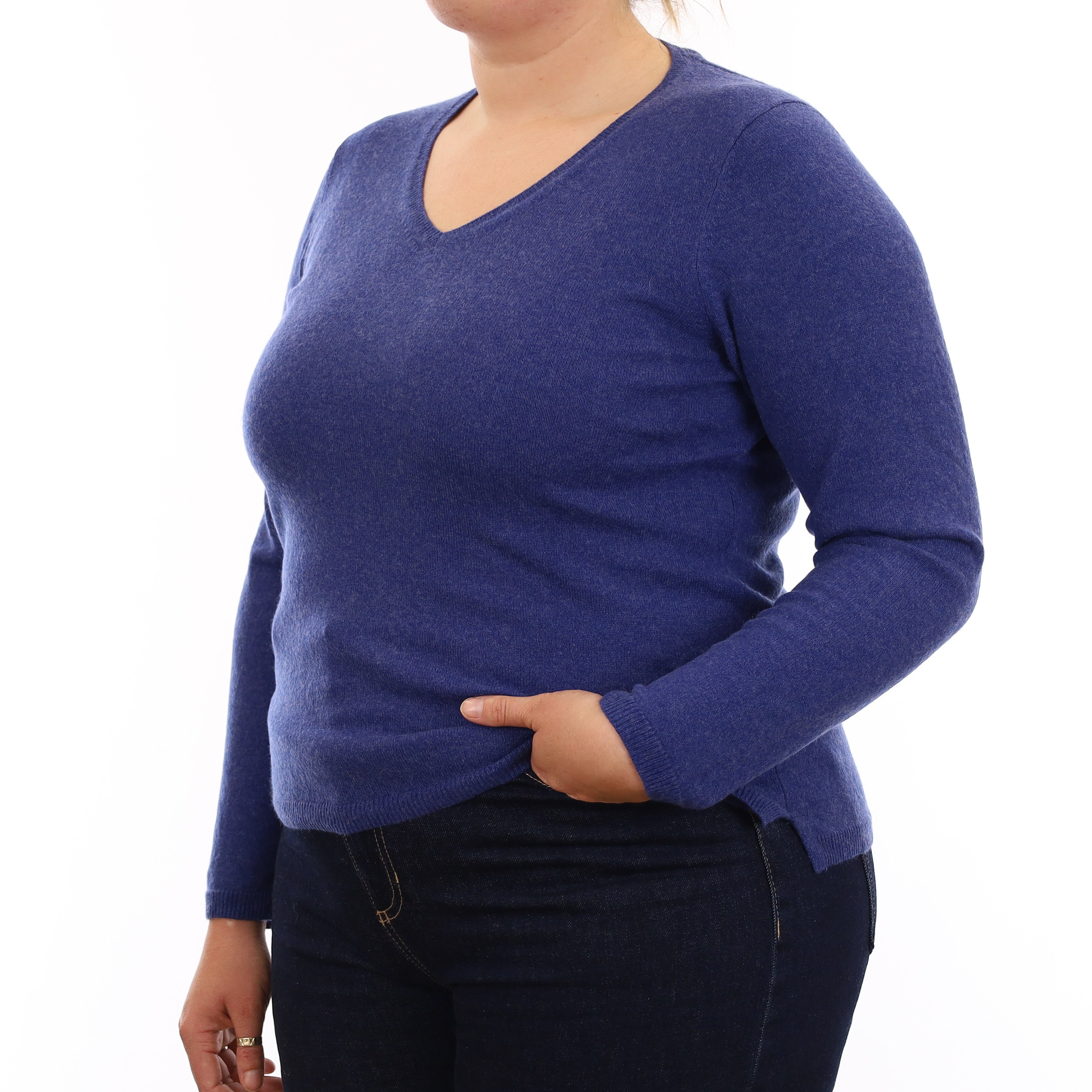 Ink Blue Cashmere V Neck Jumper Large