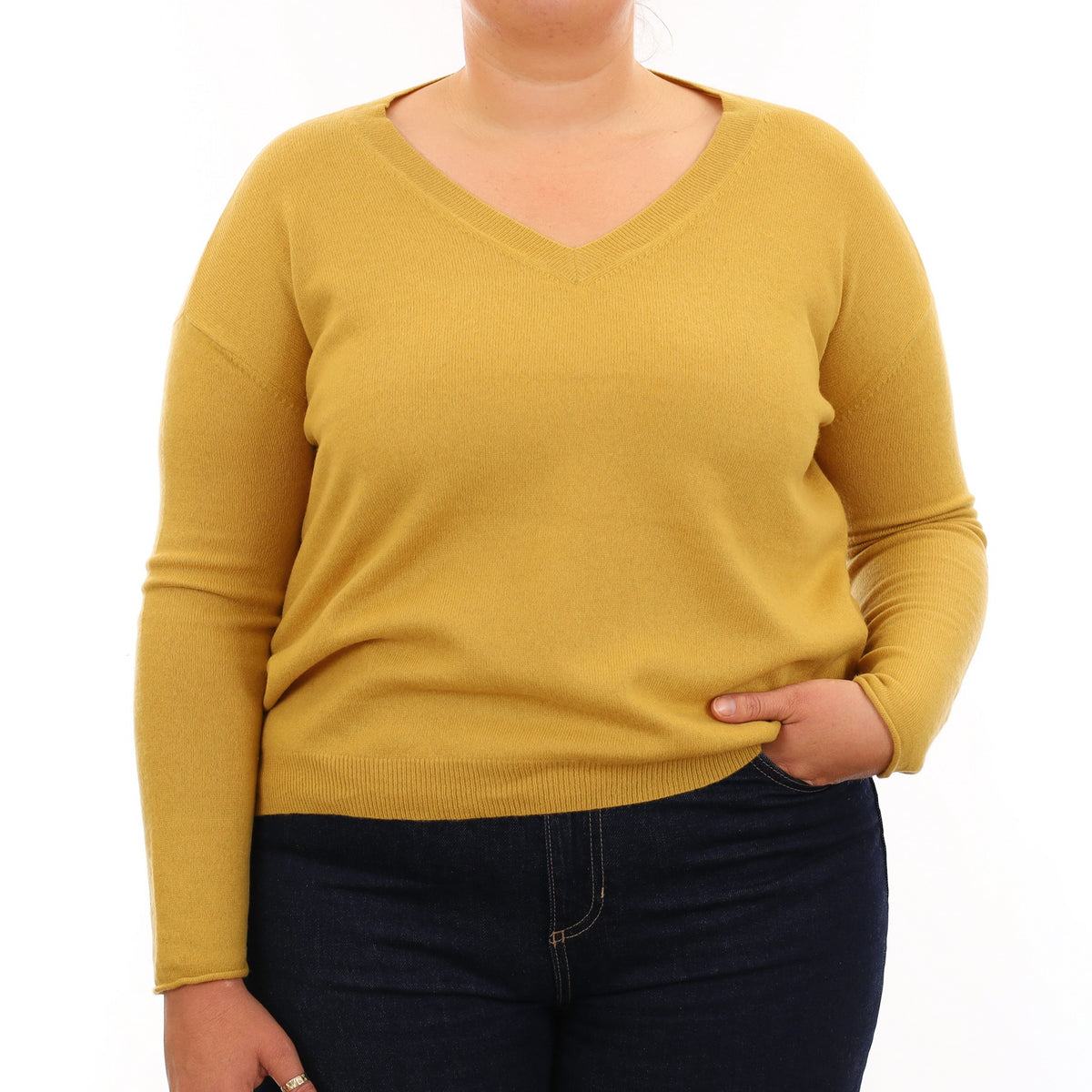 Jigsaw Camomile Yellow Cashmere V Neck Jumper Large