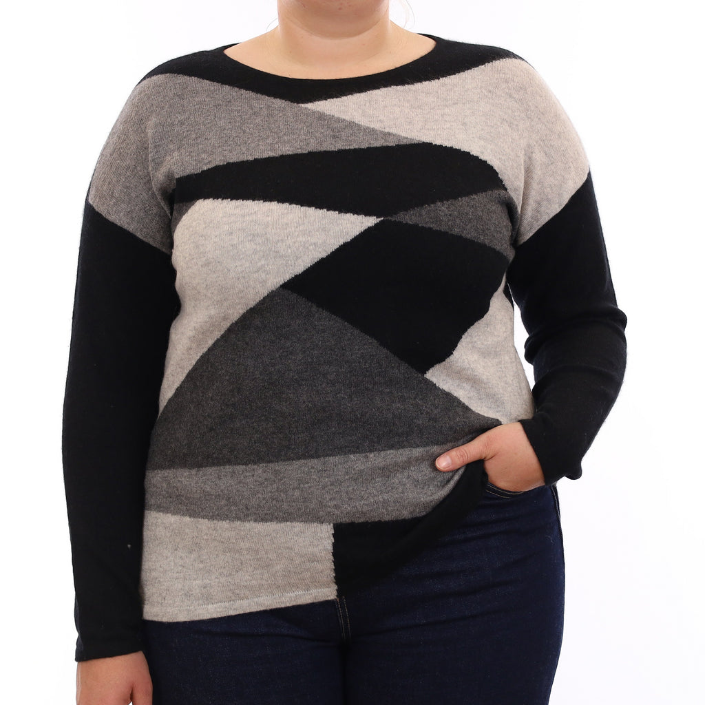 Black & Grey Cashmere Crew Neck Jumper Large
