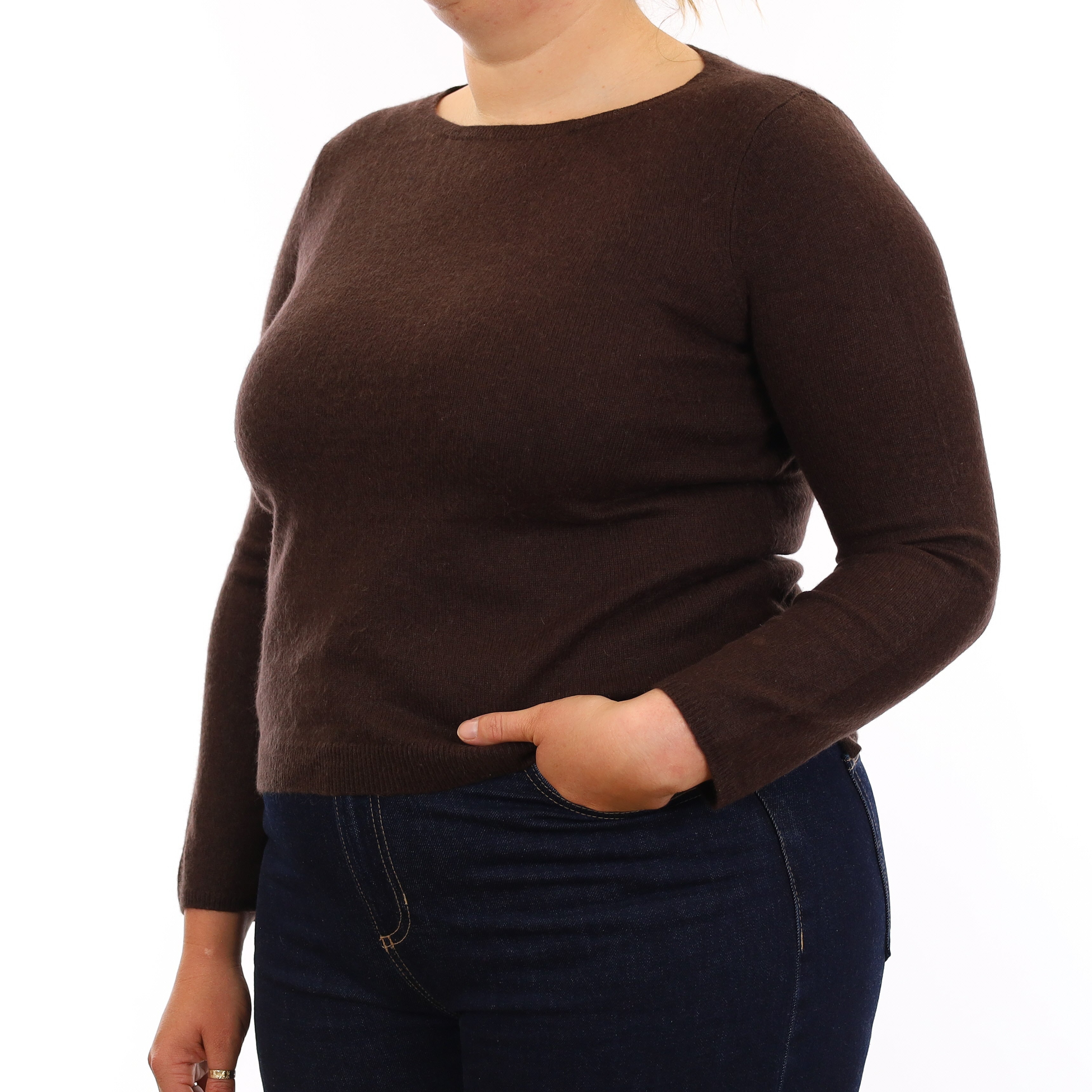 Dark Chocolate Cashmere Crew Neck Jumper Large