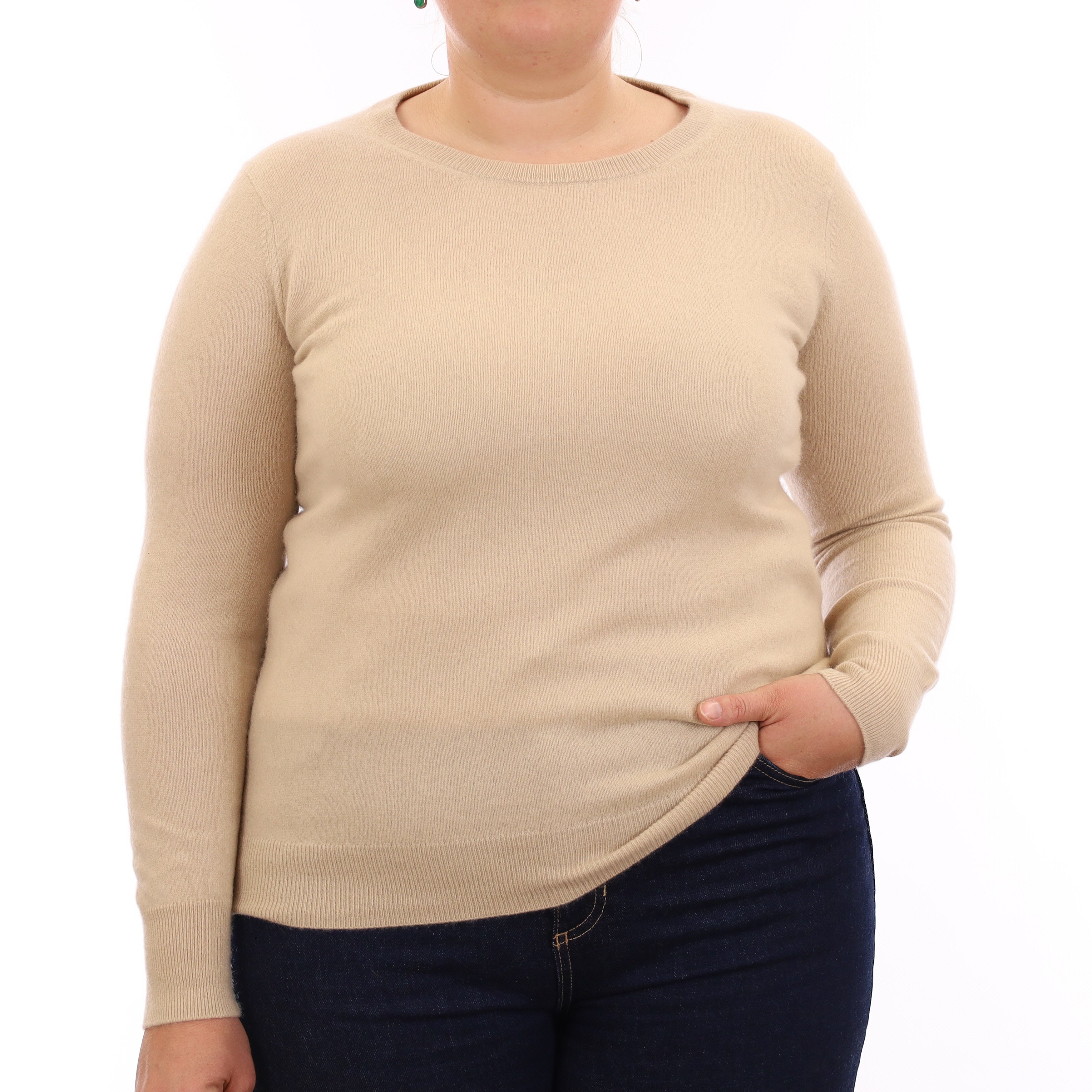 Pale Fawn Cashmere Crew Neck Jumper Large