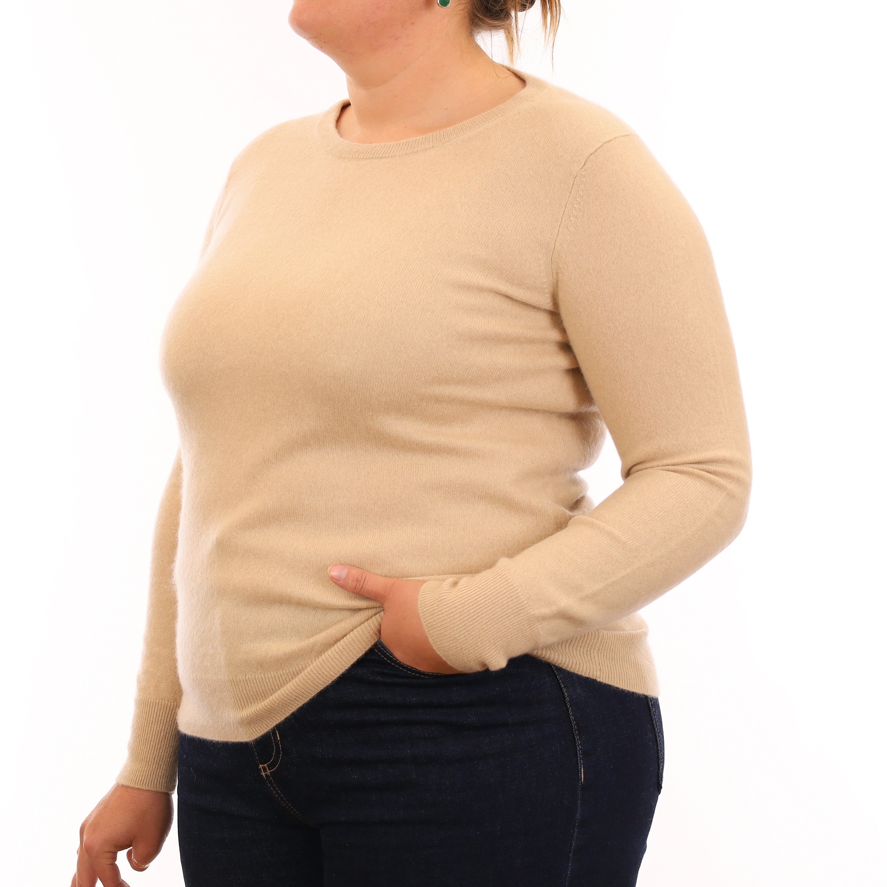 Pale Fawn Cashmere Crew Neck Jumper Large