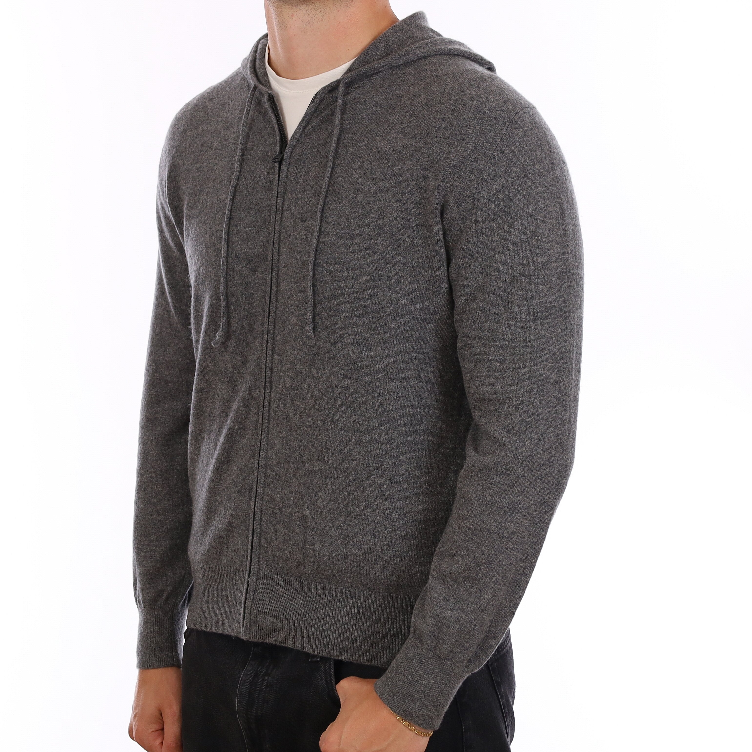 Men's Slate Grey Cashmere Zip Up Hoodie With Pockets V Neck XL