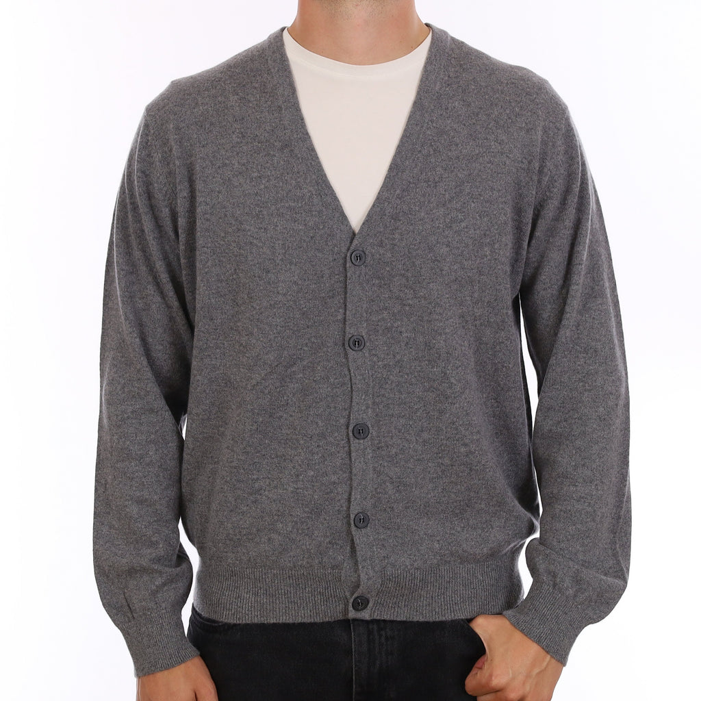 Men's Ash Grey Cashmere V Neck Cardigan XL
