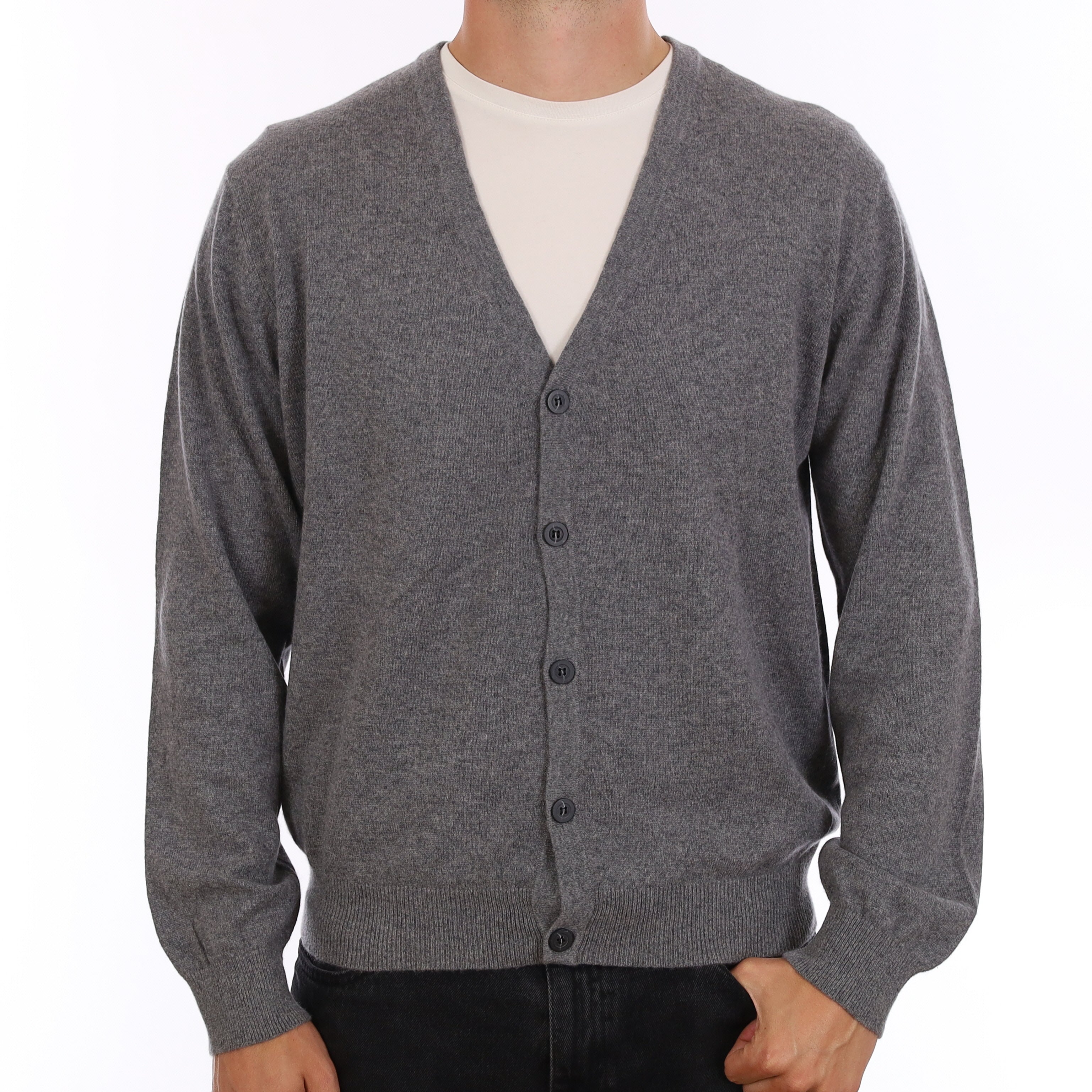 Men's Ash Grey Cashmere V Neck Cardigan XL