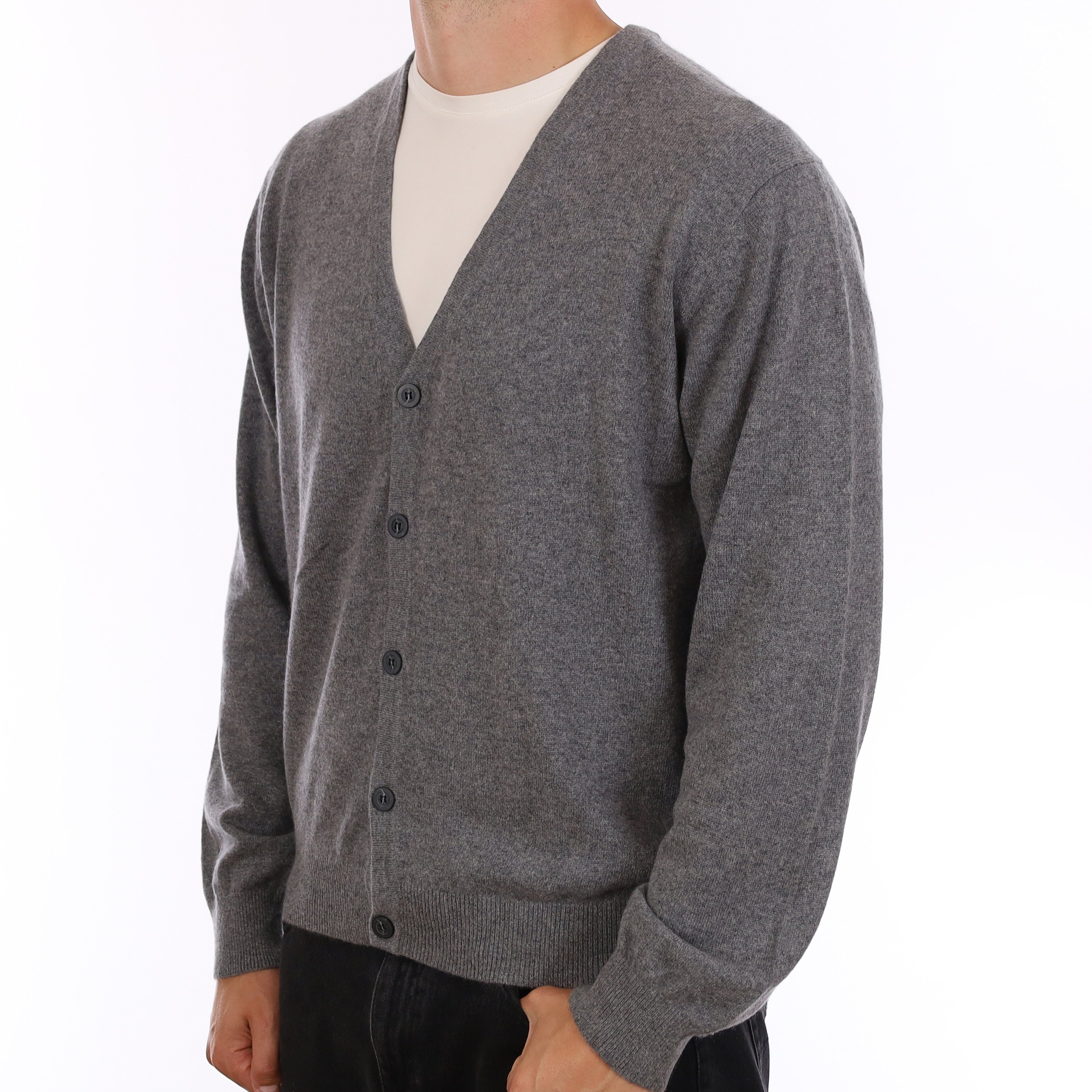 Men's Ash Grey Cashmere V Neck Cardigan XL