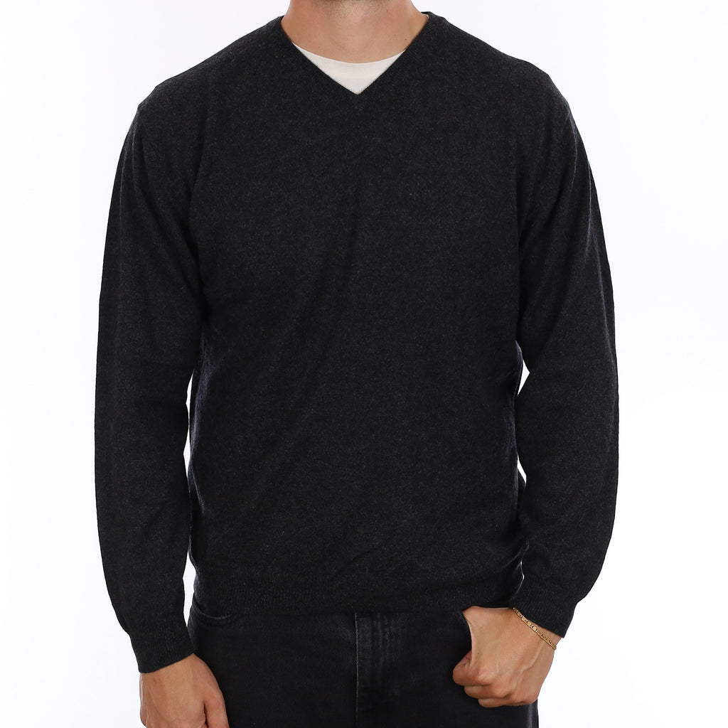 Men's Charcoal Grey Cashmere V Neck Jumper XL