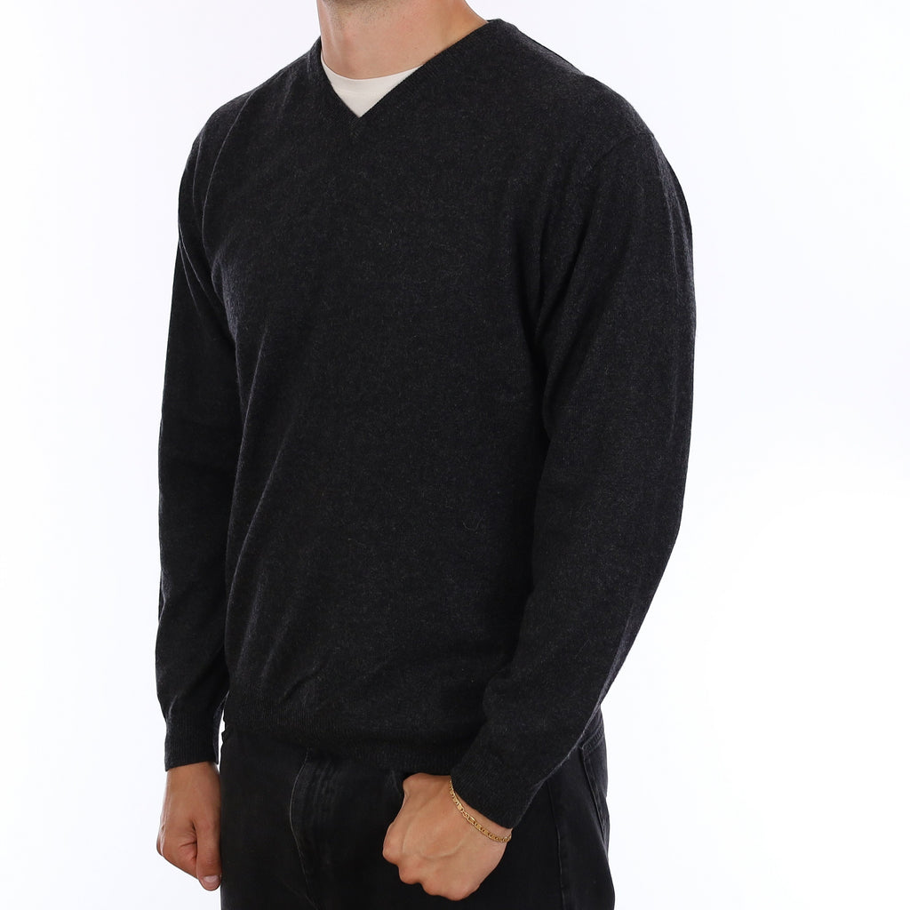 Men's Charcoal Grey Cashmere V Neck Jumper XL