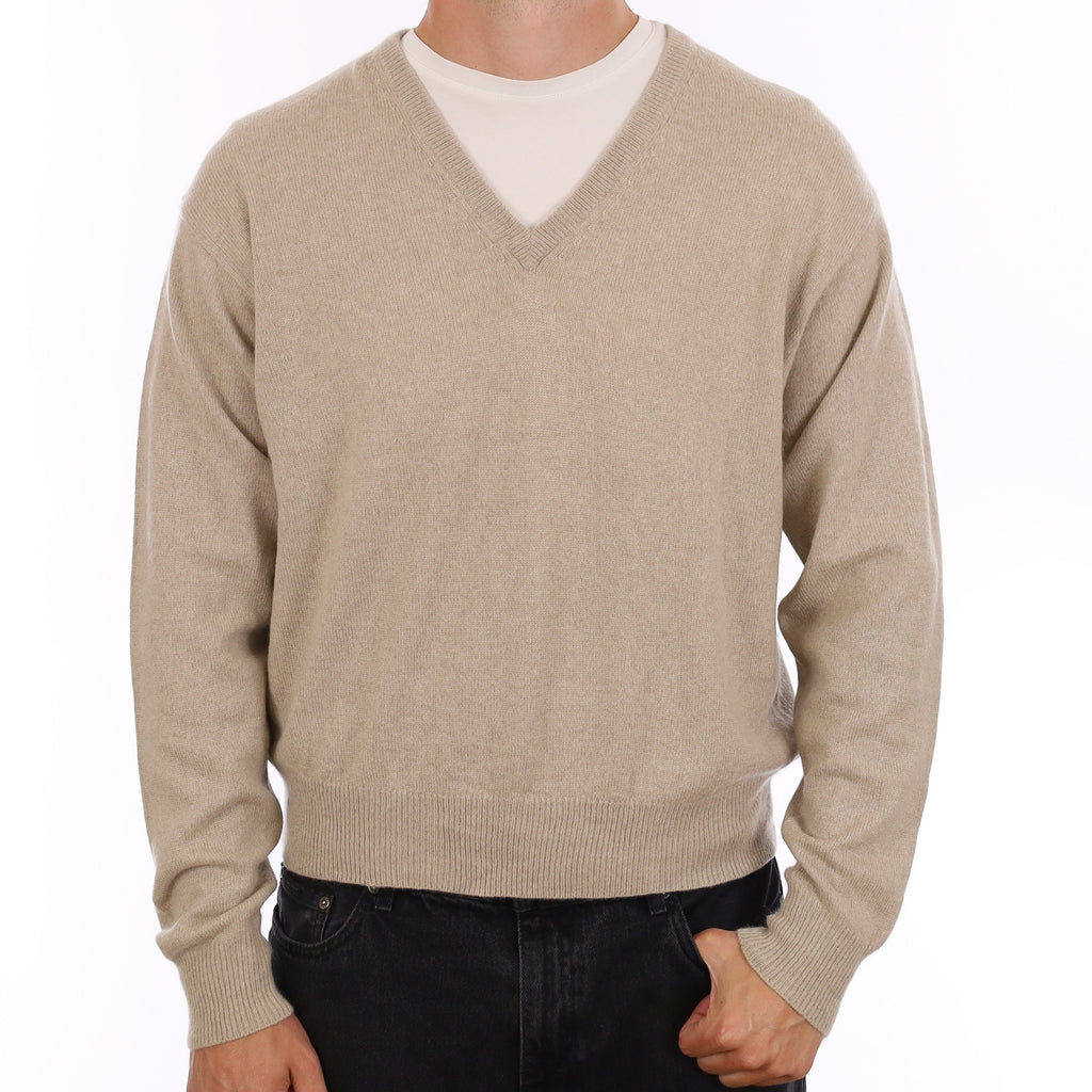 Men's Fawn Cashmere V Neck Jumper XL