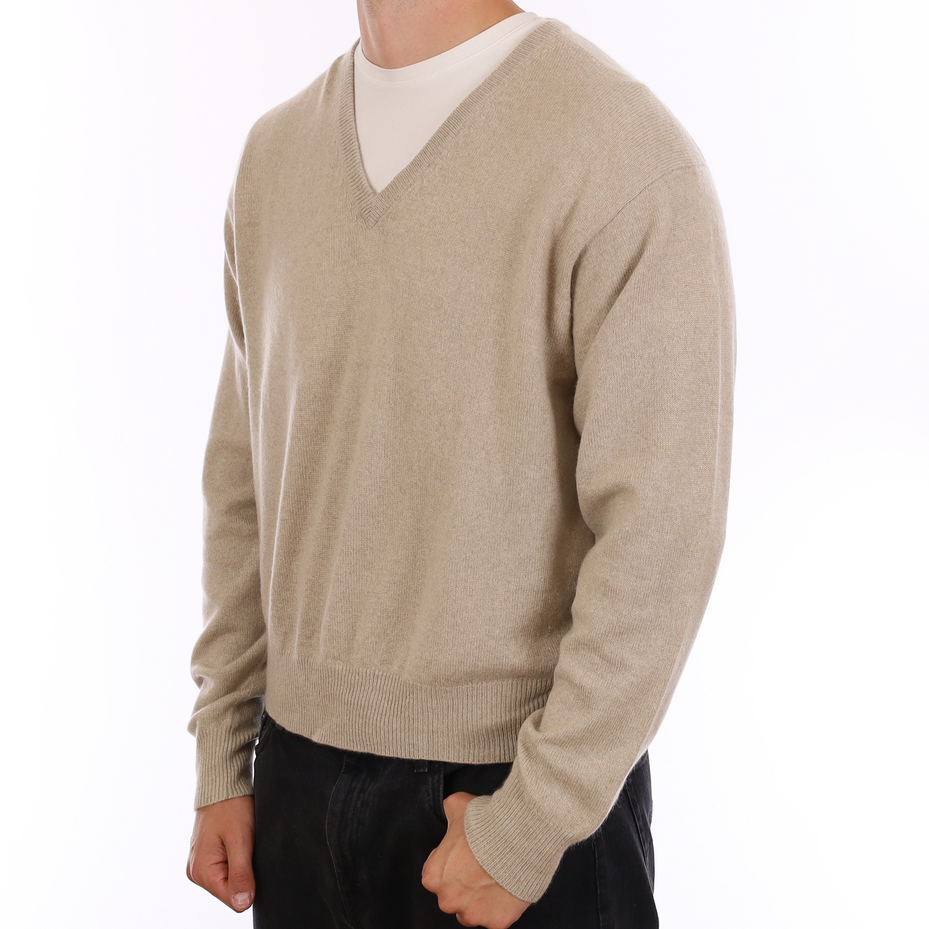 Men's Fawn Cashmere V Neck Jumper XL