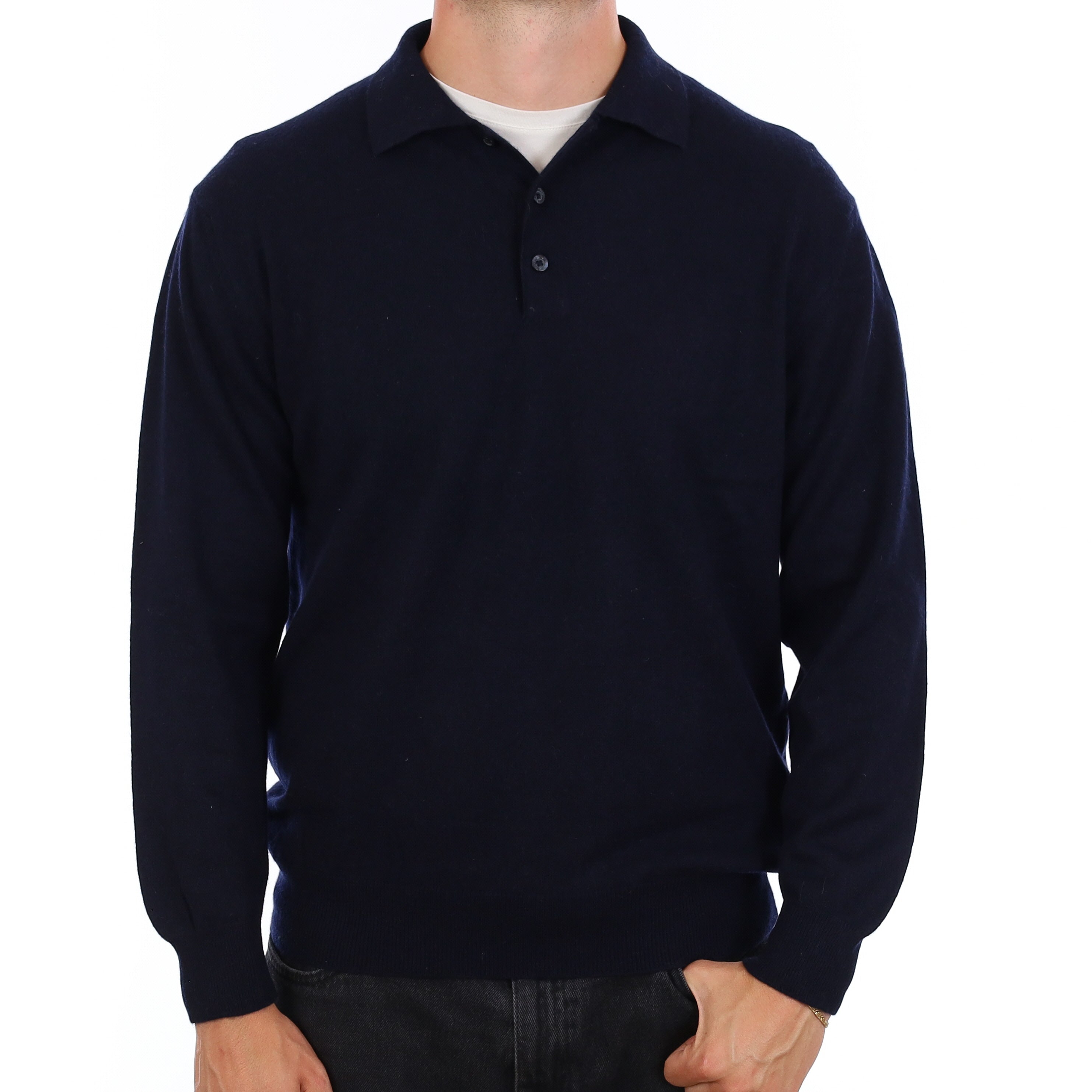 Men’s Navy Cashmere Collared 1/4 button Jumper XL