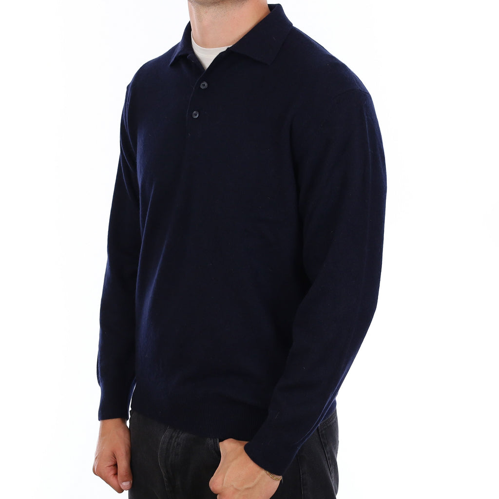 Men’s Navy Cashmere Collared 1/4 button Jumper XL