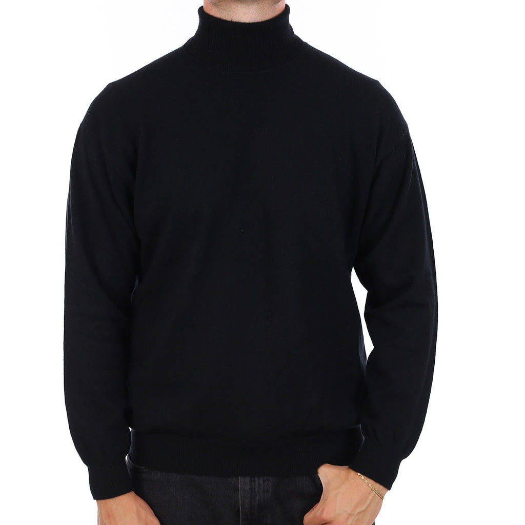 Men's Yorn Black Cashmere Polo Neck Jumper XL
