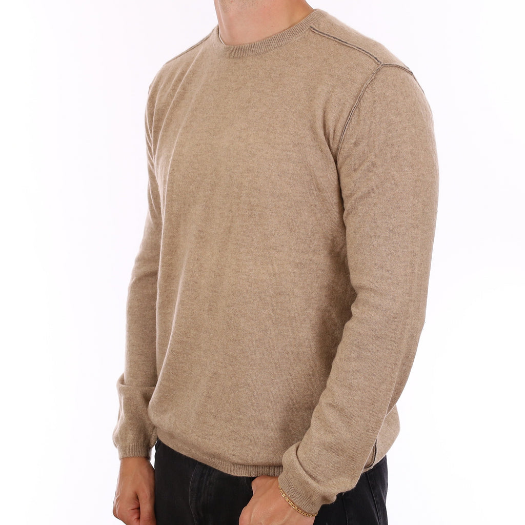 Men's Taupe Brown Cashmere Crew Neck Jumper XXL