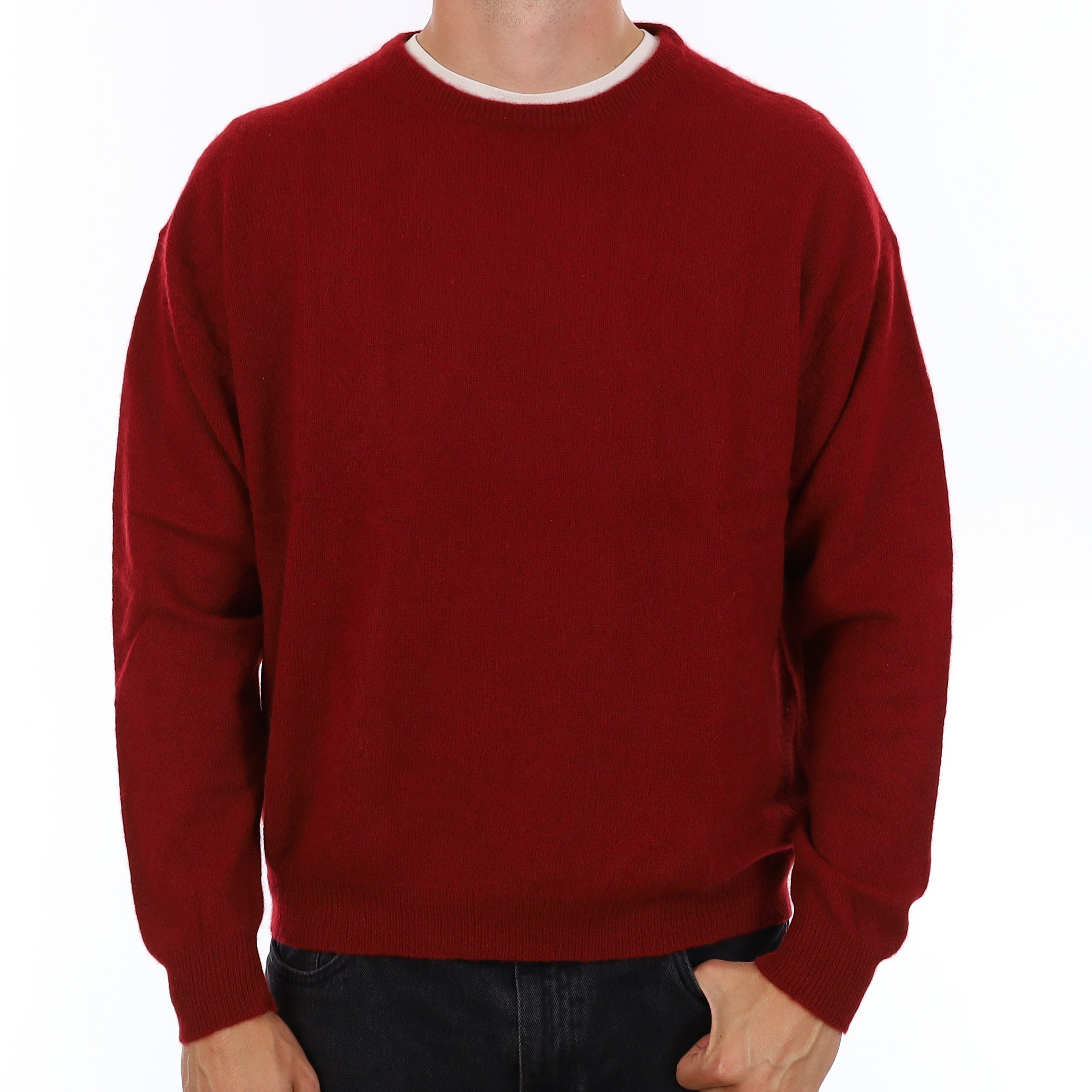 Men's Maroon Red Cashmere Crew Neck Jumper XXL