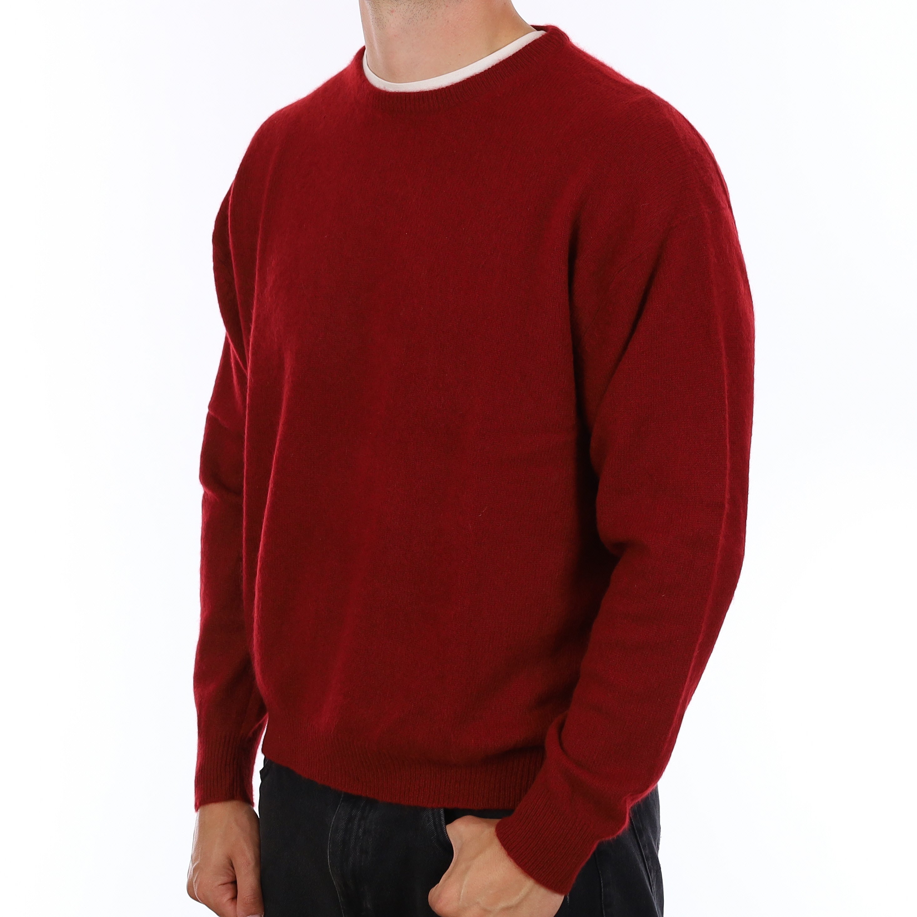 Men's Maroon Red Cashmere Crew Neck Jumper XXL