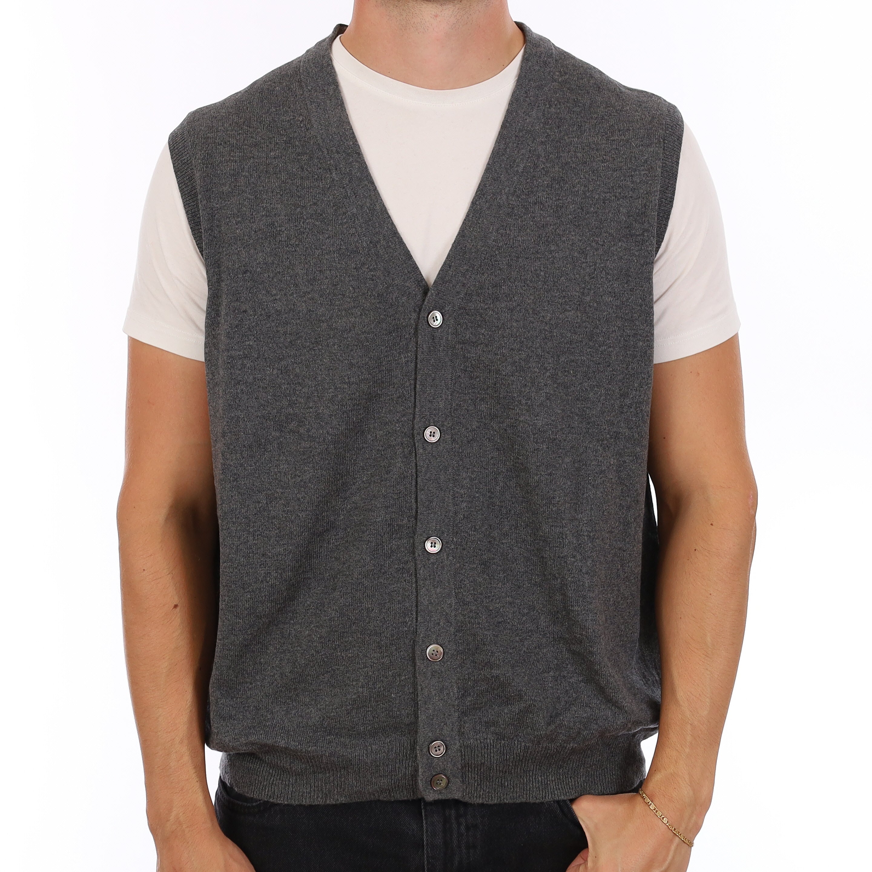 Men's Slate Grey Cashmere V Neck Waistcoat XXL