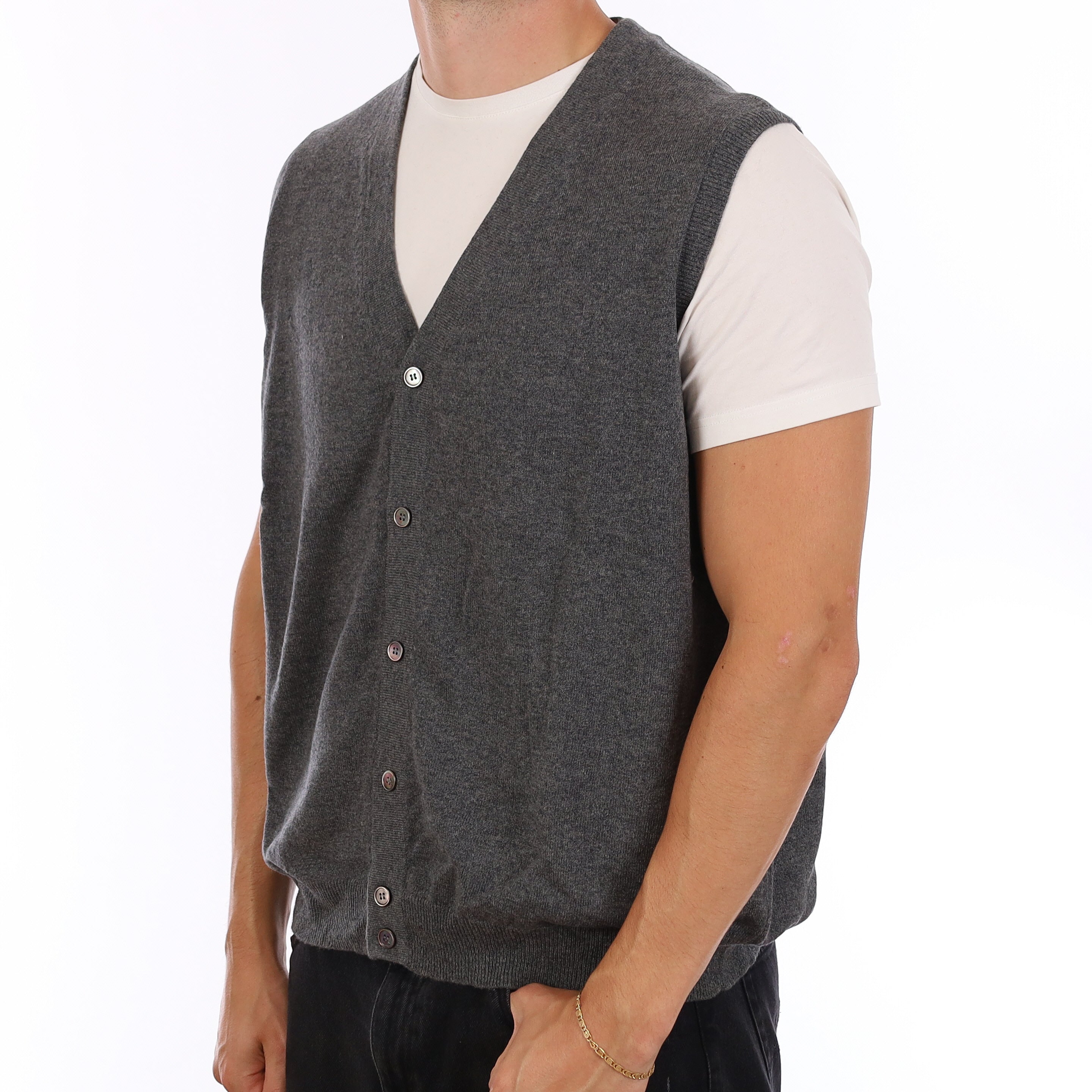 Men's Slate Grey Cashmere V Neck Waistcoat XXL