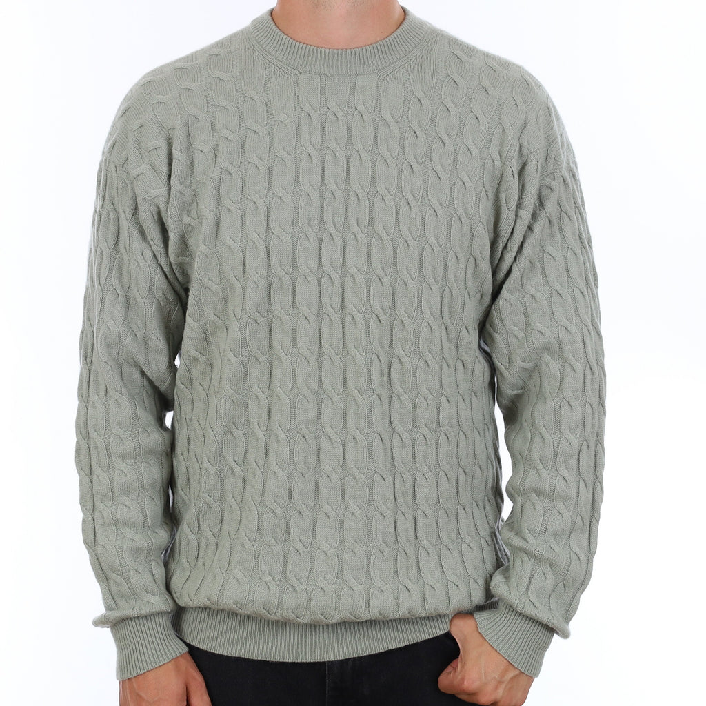 Men's Hazy Green Cable Cashmere V Neck Jumper XXL/Tall
